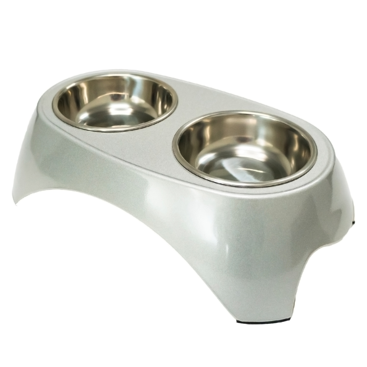 Миска SuperDesign на меламиновой подставке двойная Металлик 2х350 мл, белая СКИДКА 50%