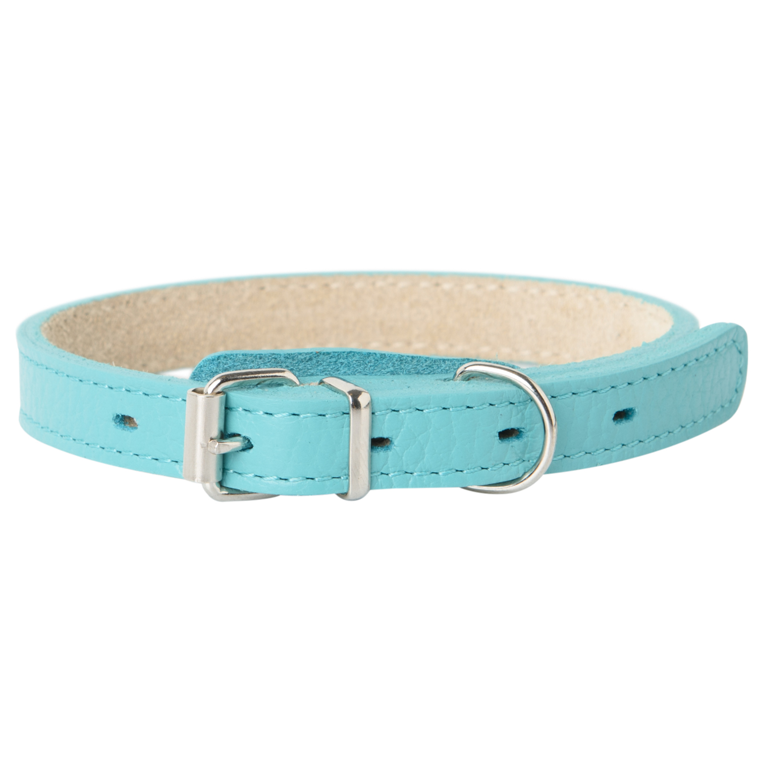 Ошейник Mr.Kranch для собак из натуральной кожи прямой 17-20см бирюзовый СКИДКА 50%