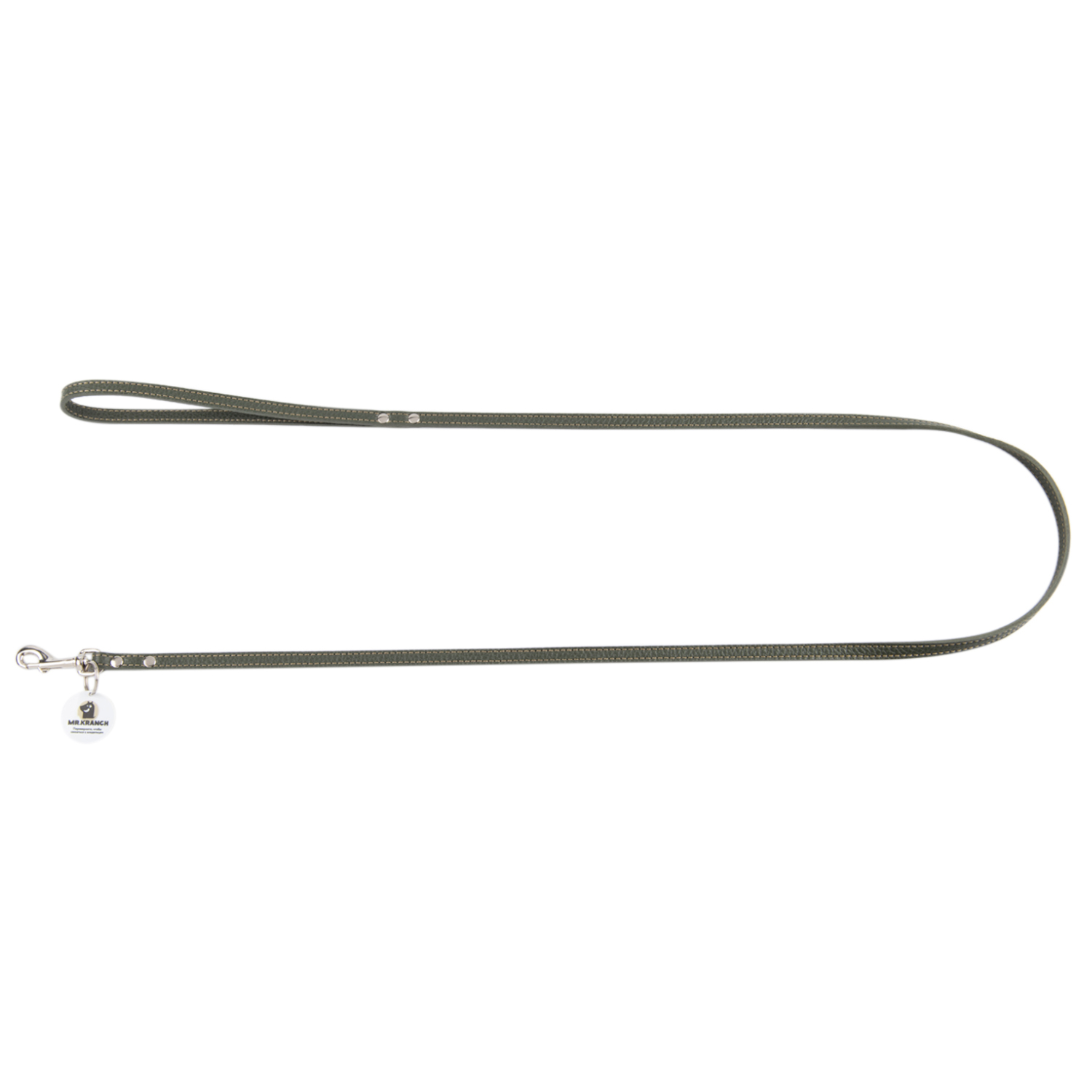 Поводок Mr.Kranch для собак из натуральной кожи с QR-адресником 130см 12мм оливковый СКИДКА 40%