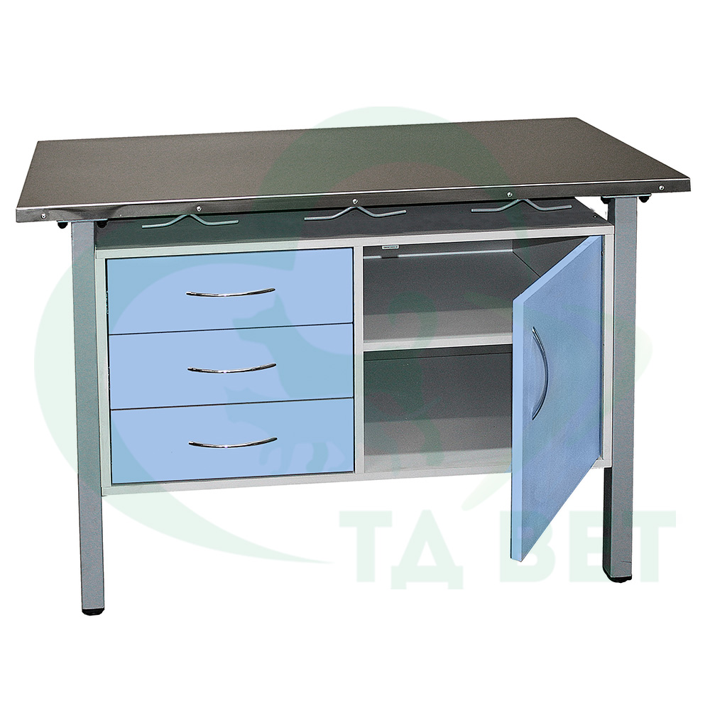 ТД ВЕТ Стол ветеринарный универсальный СВУ-3.07,столеш.нерж. сталь 1300х600х900 мм (фасад голубой)