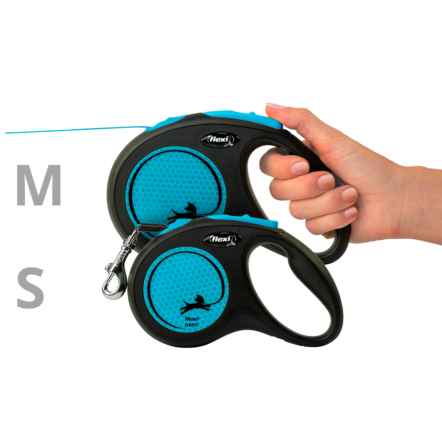 flexi рулетка Neon New S (до 15 кг) лента 5 м, светоотражающая, голубой неон