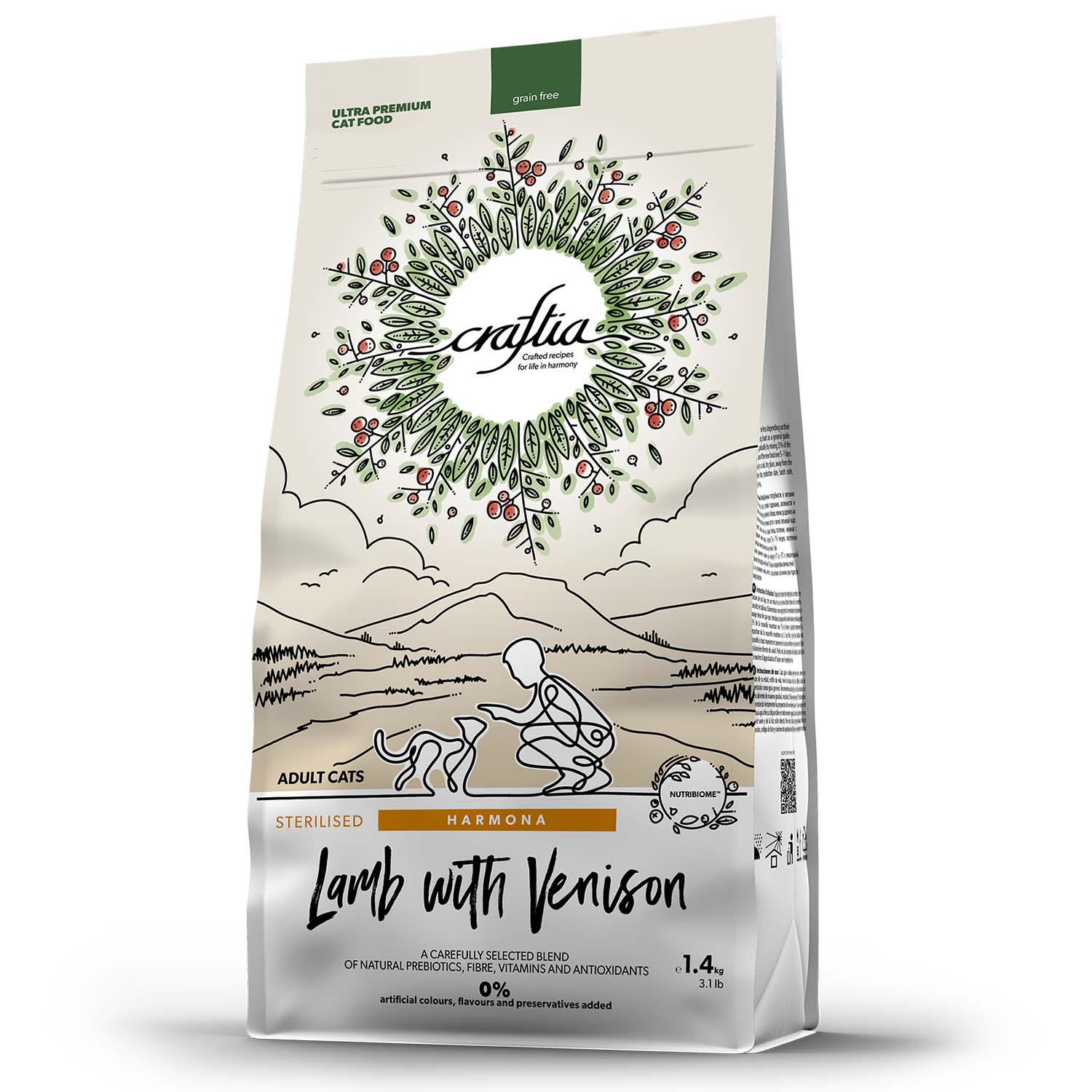 Сухой корм CRAFTIA HARMONA для стерилизованных кошек из ягненка с олениной  1,4 кг