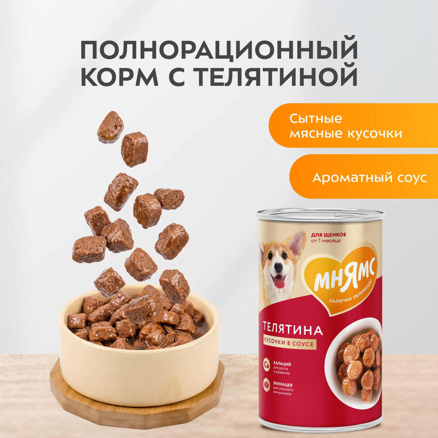 Влажный корм Мнямс На каждый день Кусочки в соусе с телятиной для щенков всех пород «ПРАВИЛЬНОЕ РАЗВИТИЕ», 400 г