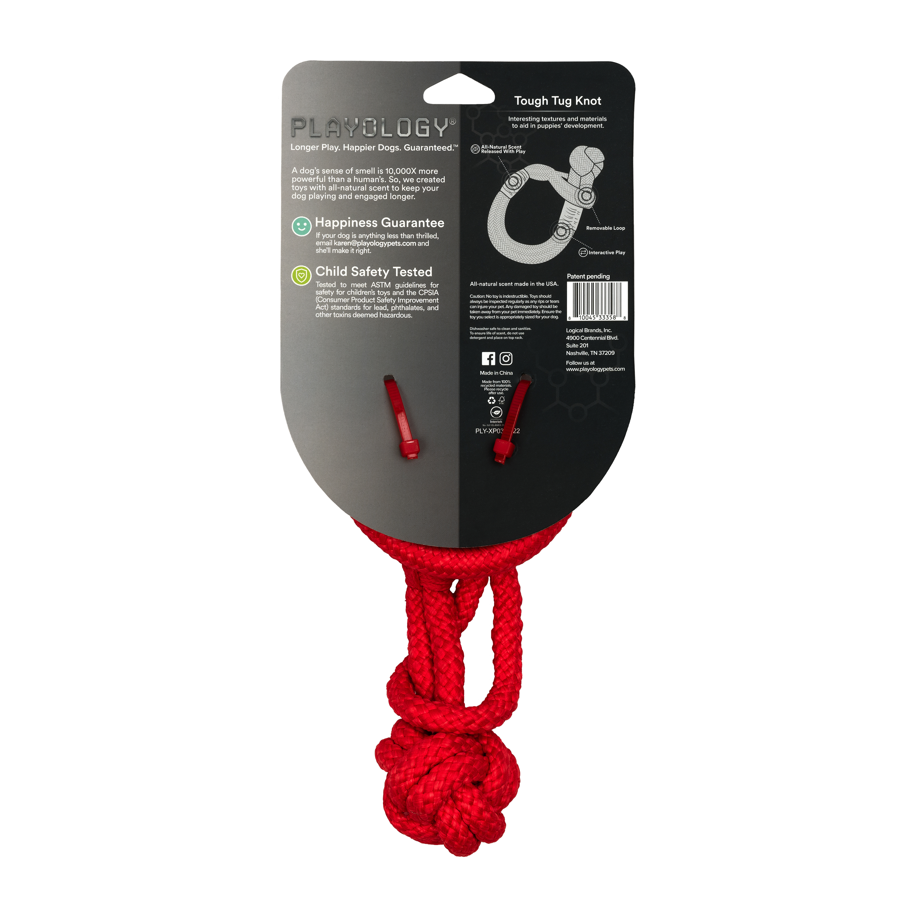 Playology жевательный канат TOUGH TUG KNOT для щенков 4-8 месяцев с ароматом говядины, цвет красный СКИДКА 50%