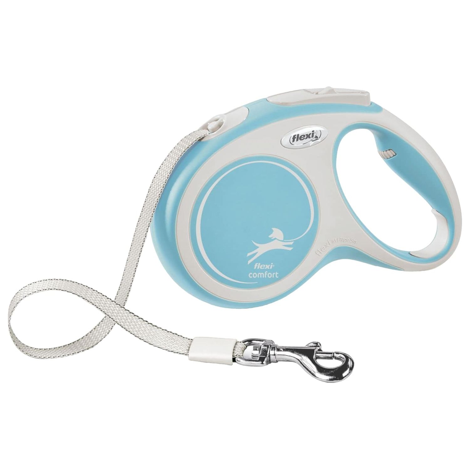 flexi рулетка NEW LINE Comfort M (до 25 кг) лента 5 м серый/голубой