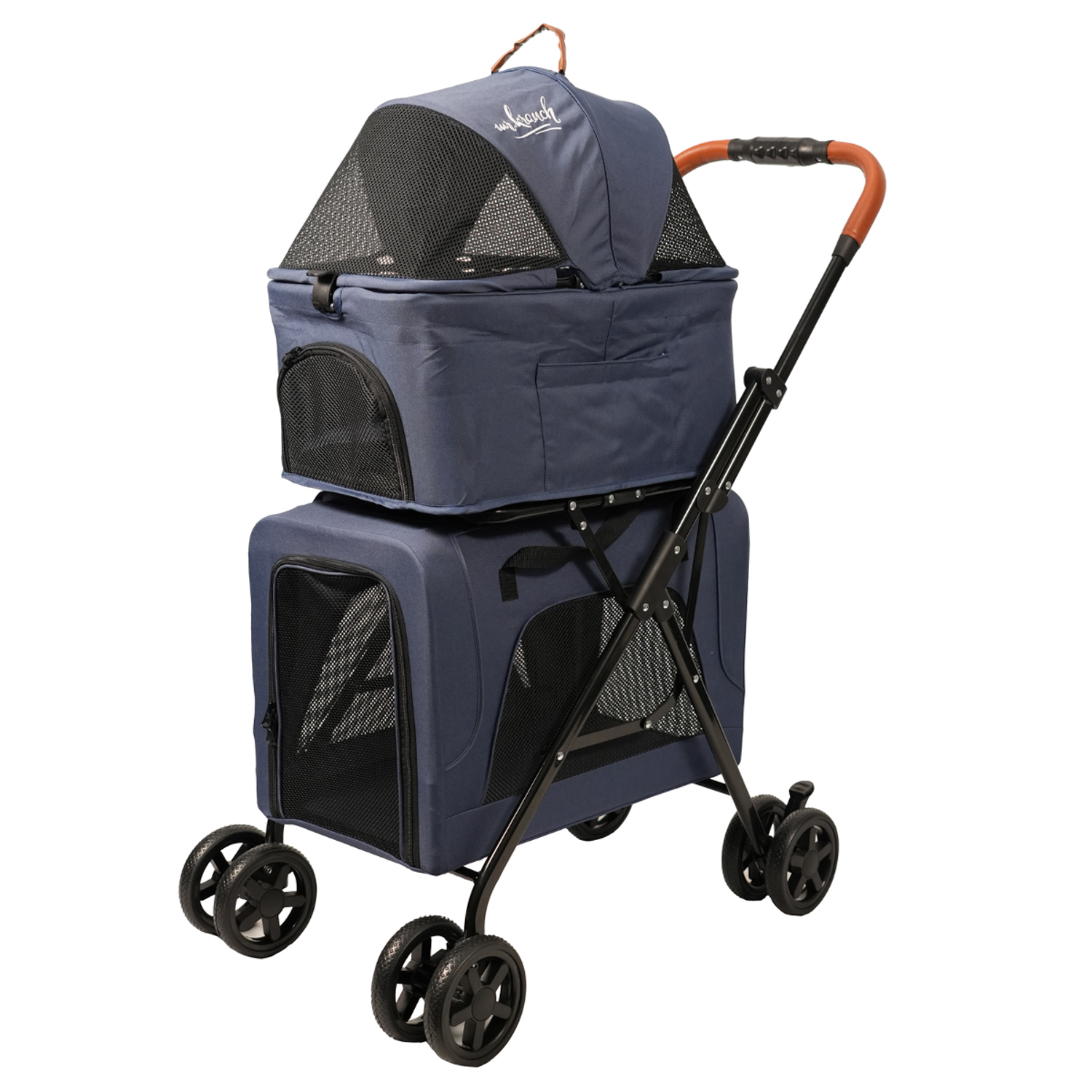 Коляска прогулочная Mr.Kranch для собак и кошек двойная (макс. нагрузка 10+10 кг) голубая