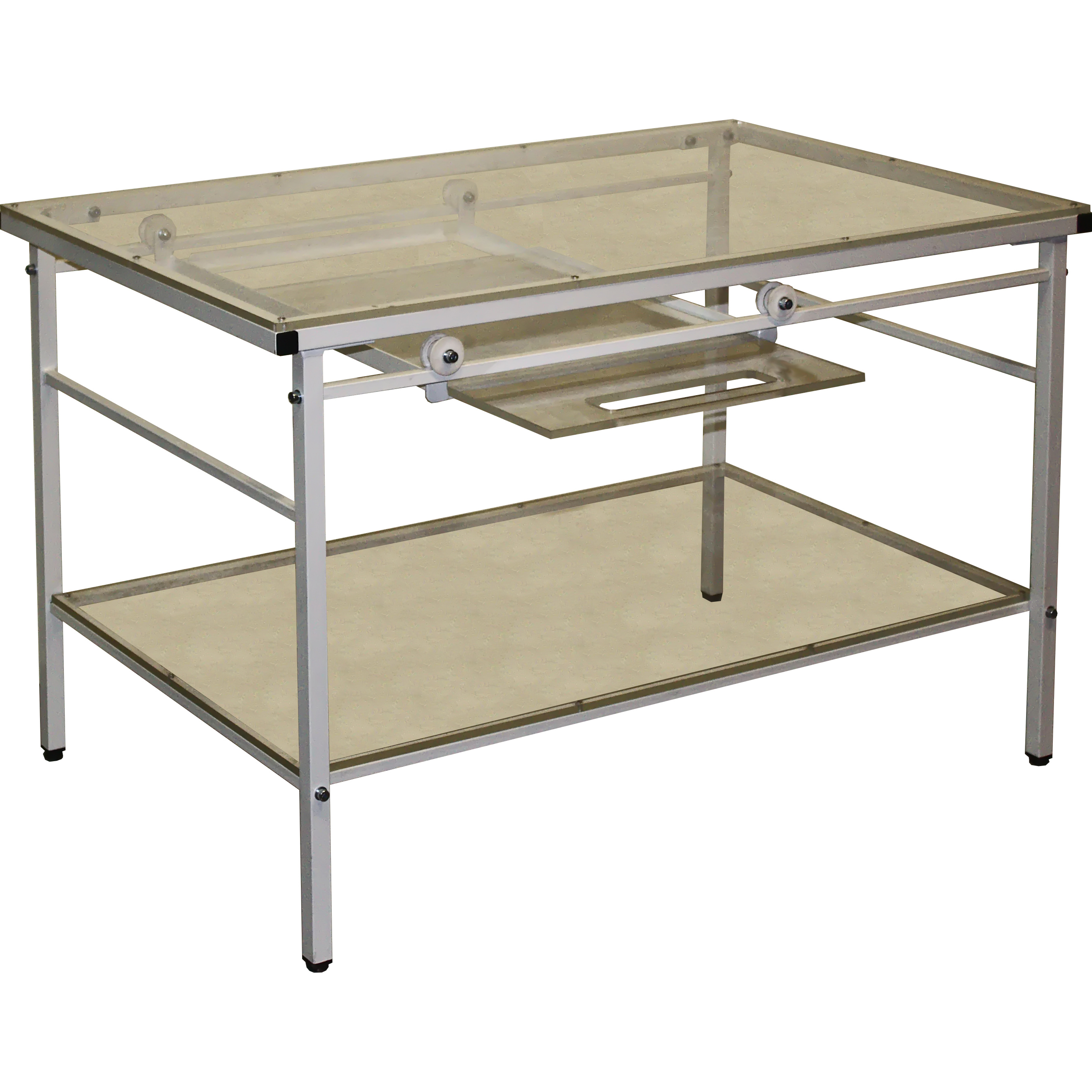 ТД ВЕТ Стол ветеринарный универсальный СВУ-23 для рентгена 1500x700x770h, с выдвижной полкой (каркас белый, с полкой 120 мм от столешницы)