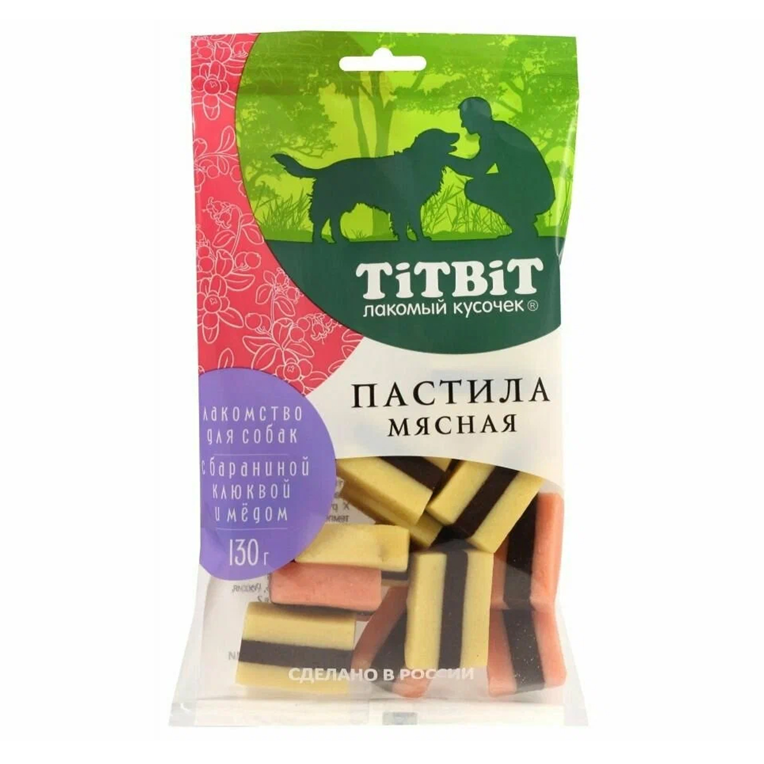 Лакомство TiTBiT Пастила мясная с бараниной клюквой и медом Лакомство для собак 130 г