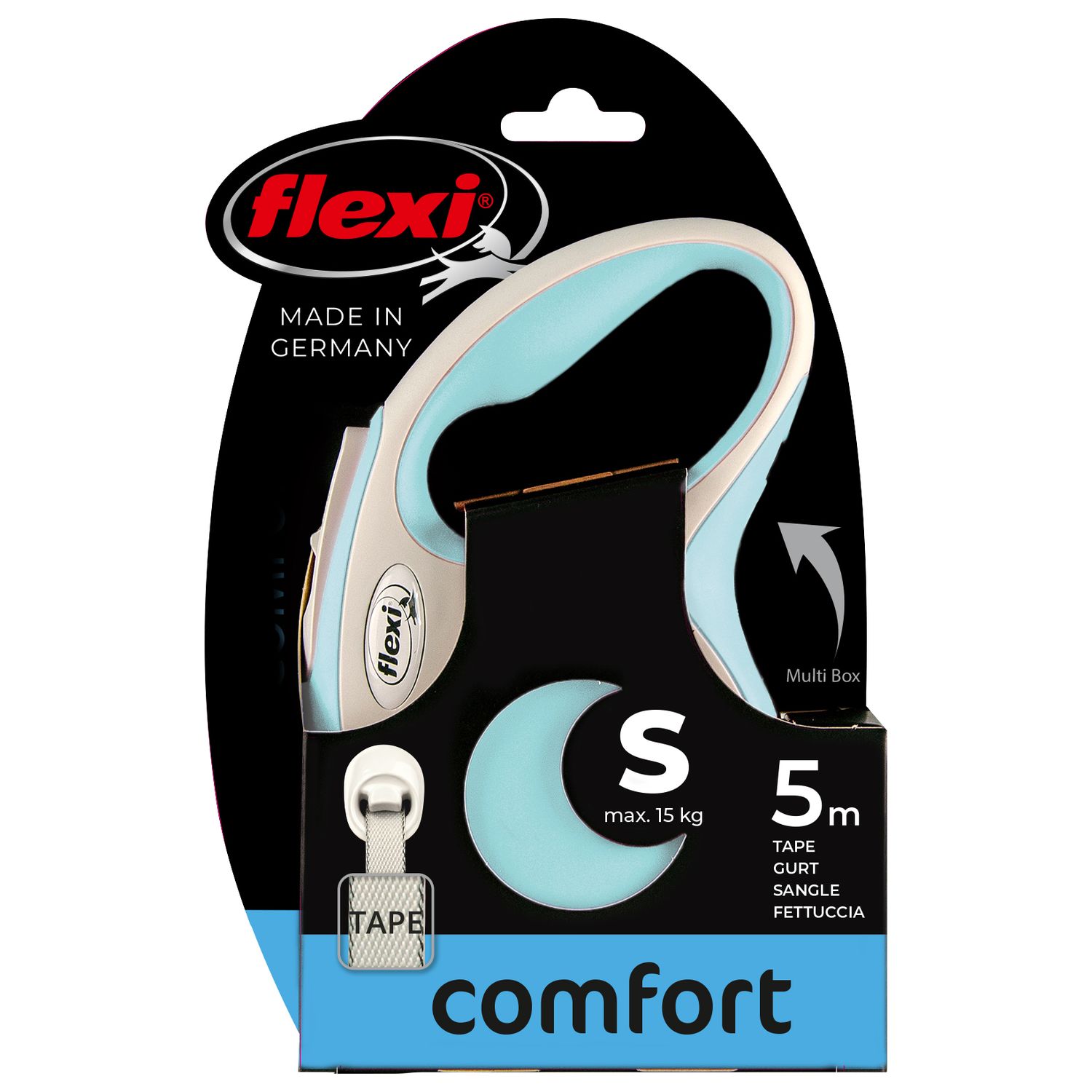 flexi рулетка NEW LINE Comfort S (до 15 кг) лента 5 м серый/голубой
