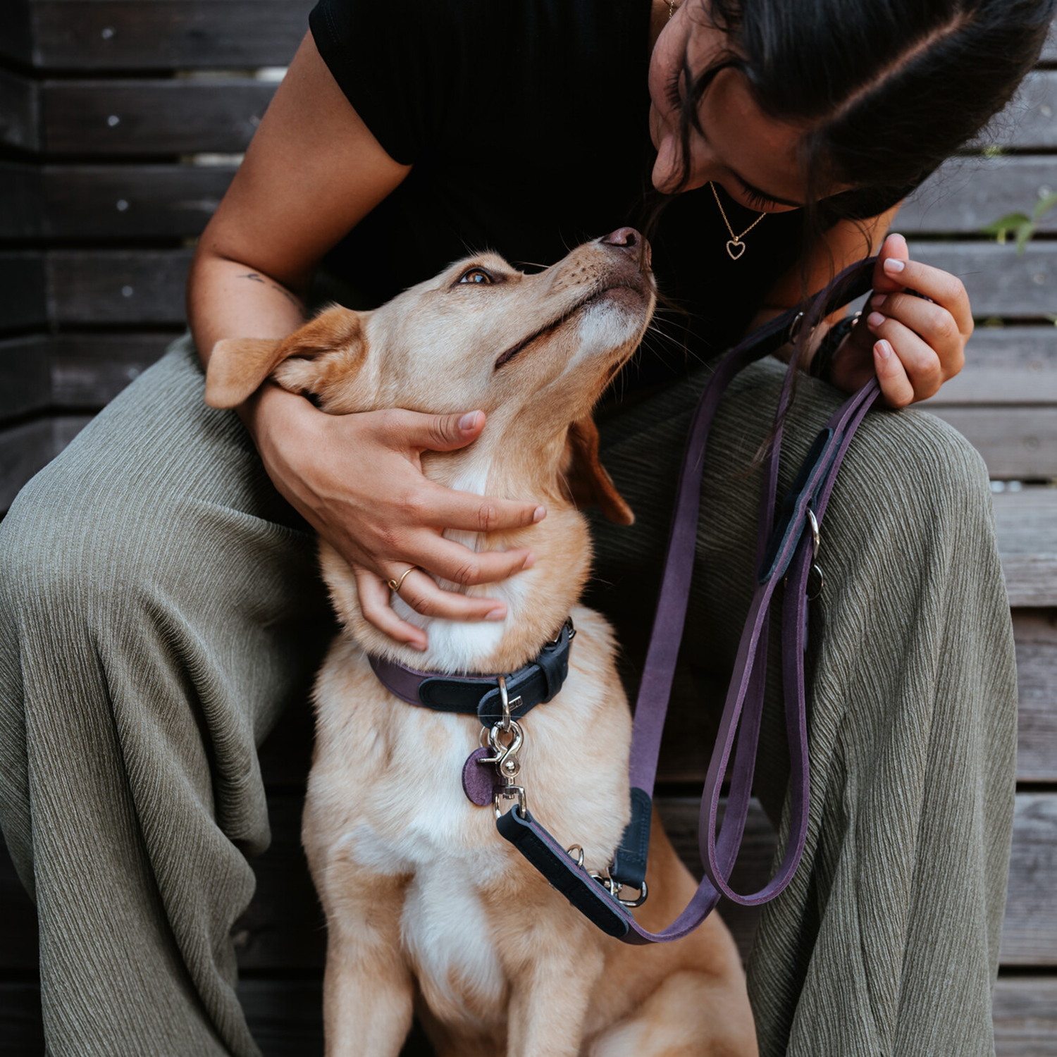 Hunter ошейник для собак Lemvig M (55 см), натуральная кожа, сине-лавандовый дуотон