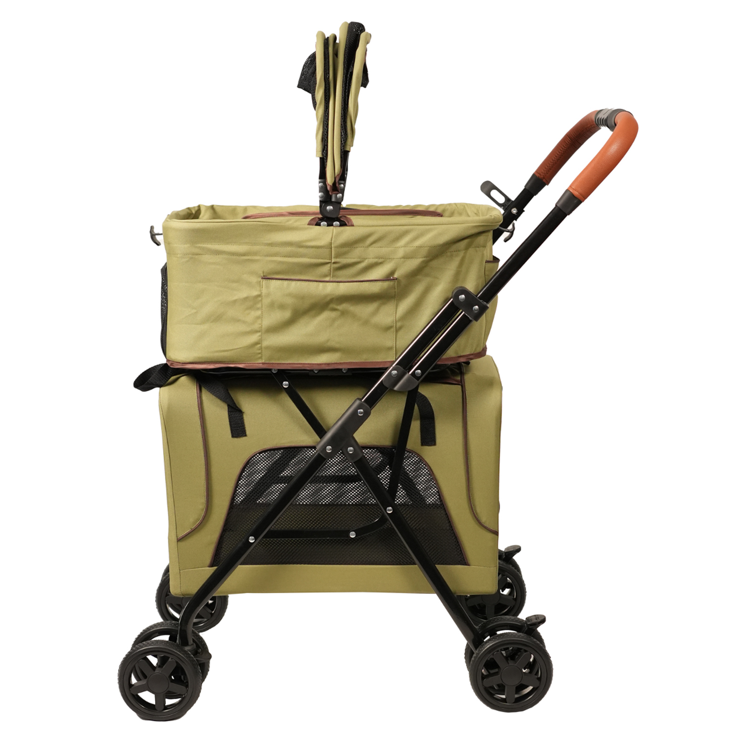 Коляска прогулочная Mr.Kranch для собак и кошек двойная (макс. нагрузка 10+10 кг) оливковая