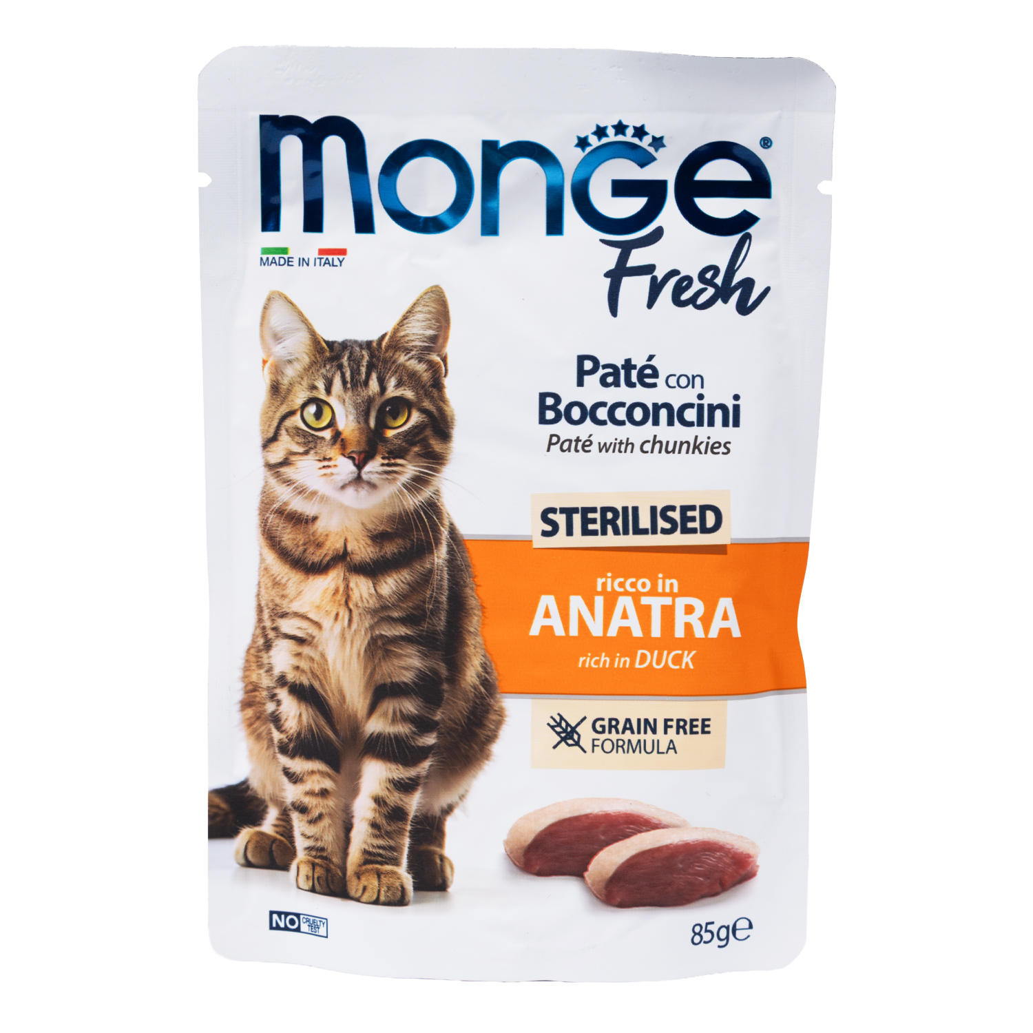 Влажный корм Monge Cat Fresh для стерилизованных кошек, с уткой, паучи 85 г