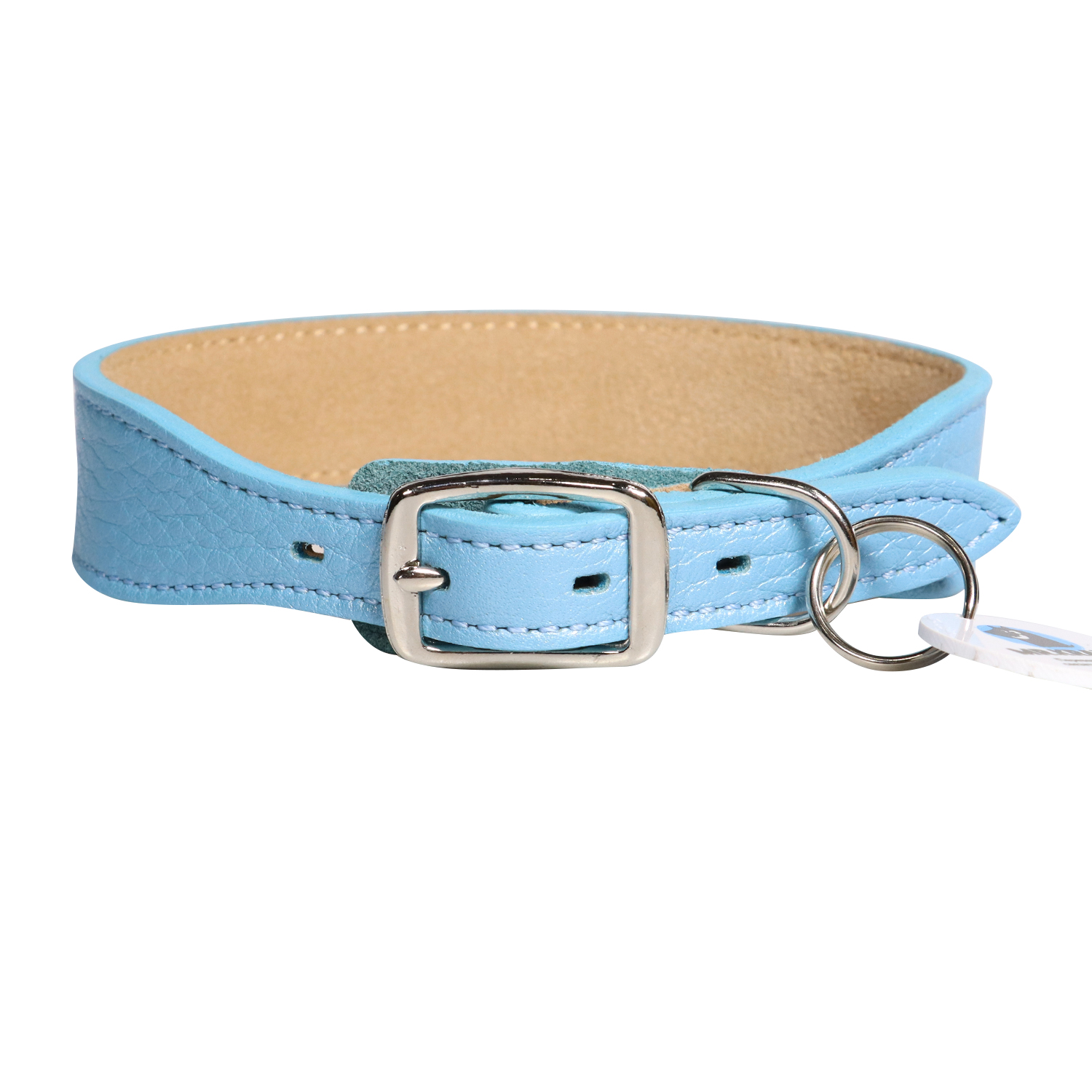 Ошейник Mr.Kranch для собак из натуральной кожи с QR-адресником 33-40см нежно-голубой СКИДКА 40%