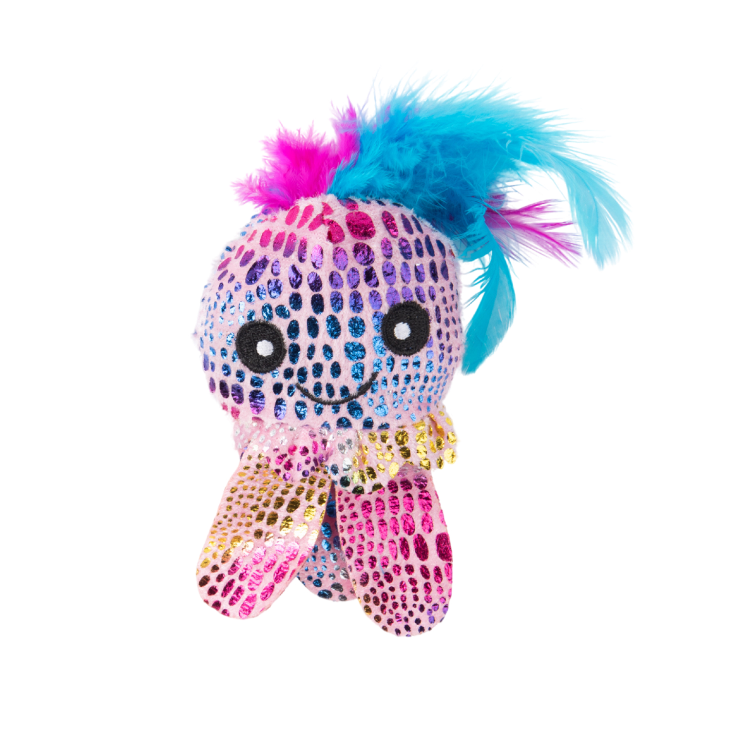 Игрушка Mr.Kranch для кошек Осьминожка плюшевая с кошачьей мятой и перышками 16,5 см розовая