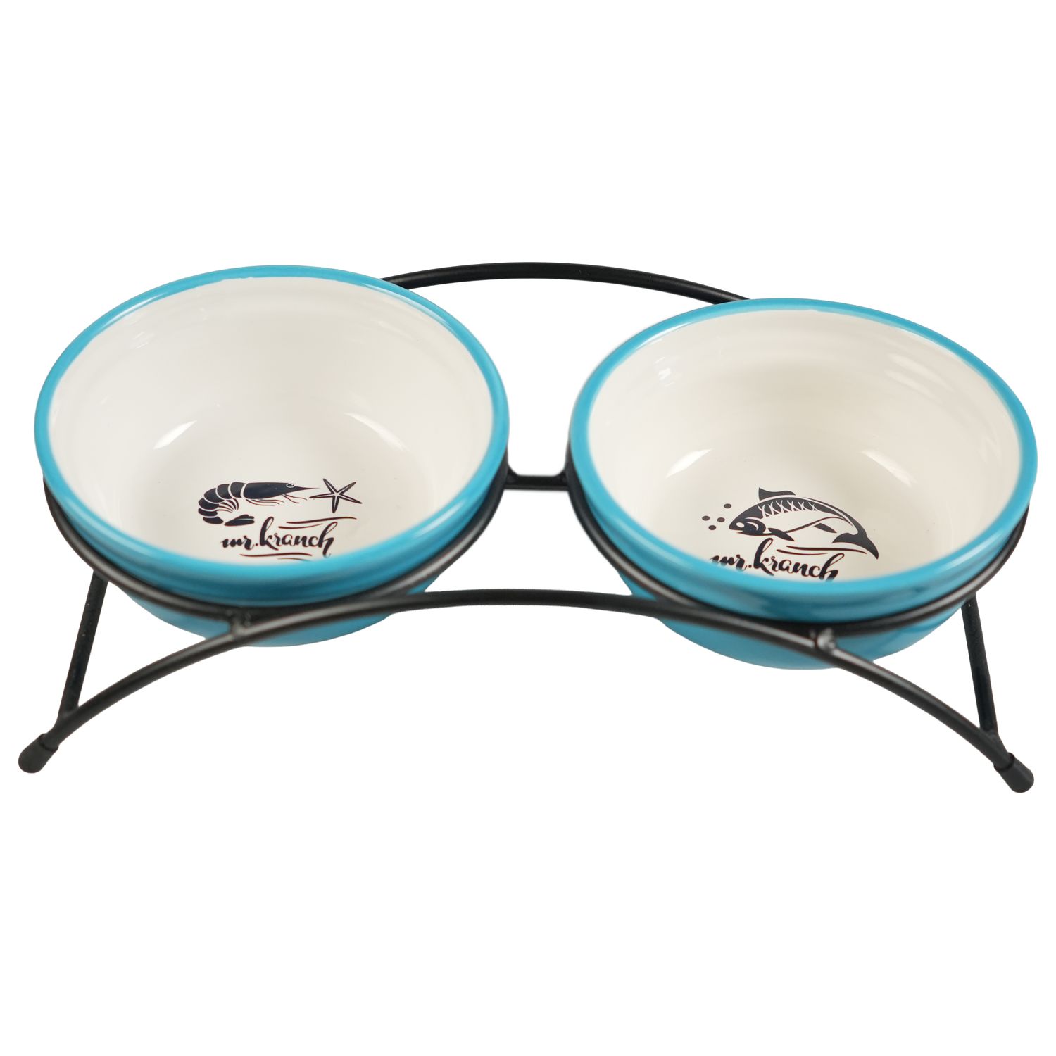 Миски Mr.Kranch на подставке для собак и кошек двойные 2x290 мл fish&chips голубые