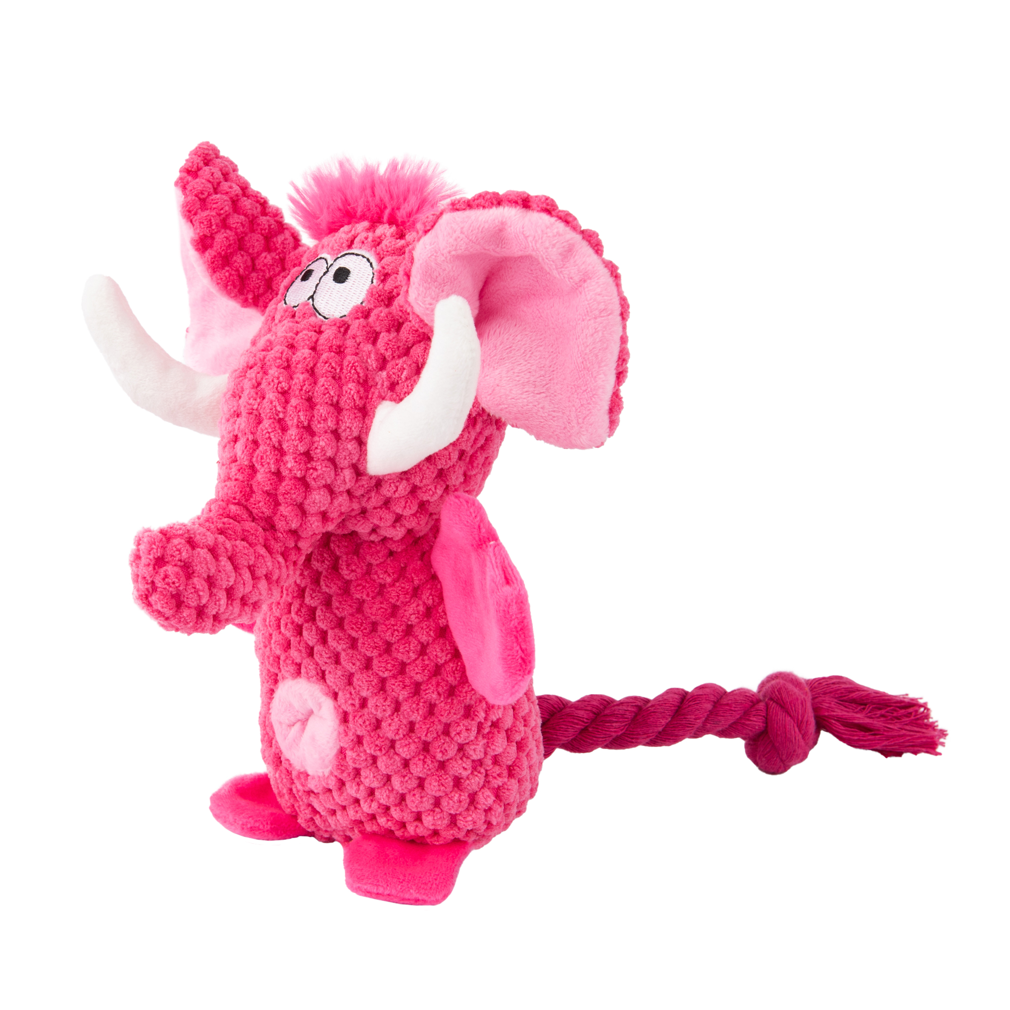 Игрушка Mr.Kranch для собак Слон плюшевая с канатиками пищалкой и карманом под лакомство 21 см розовая