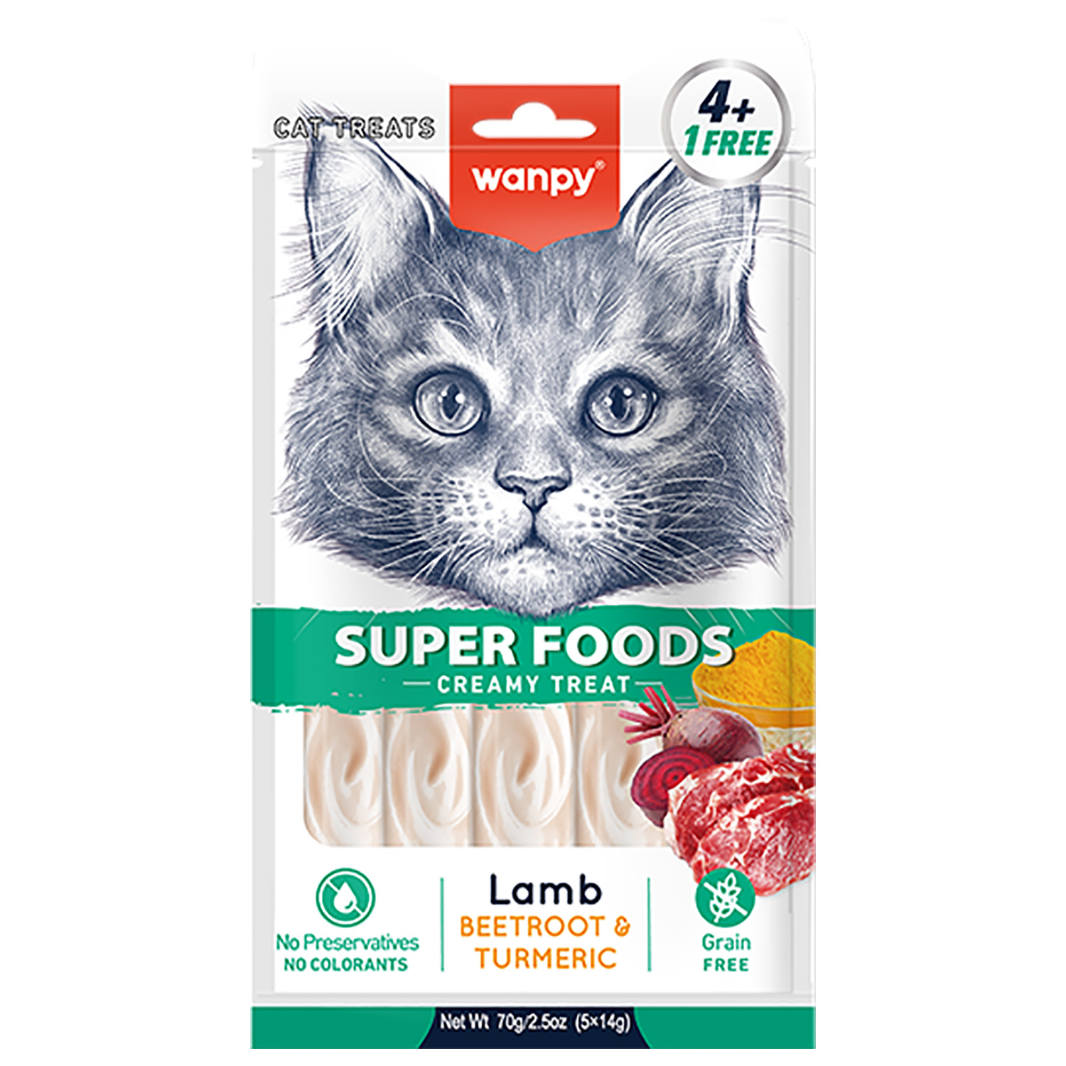 Wanpy Cat Лакомство для кошек «нежное пюре» из ягненка со свеклой и куркумой 70 г
