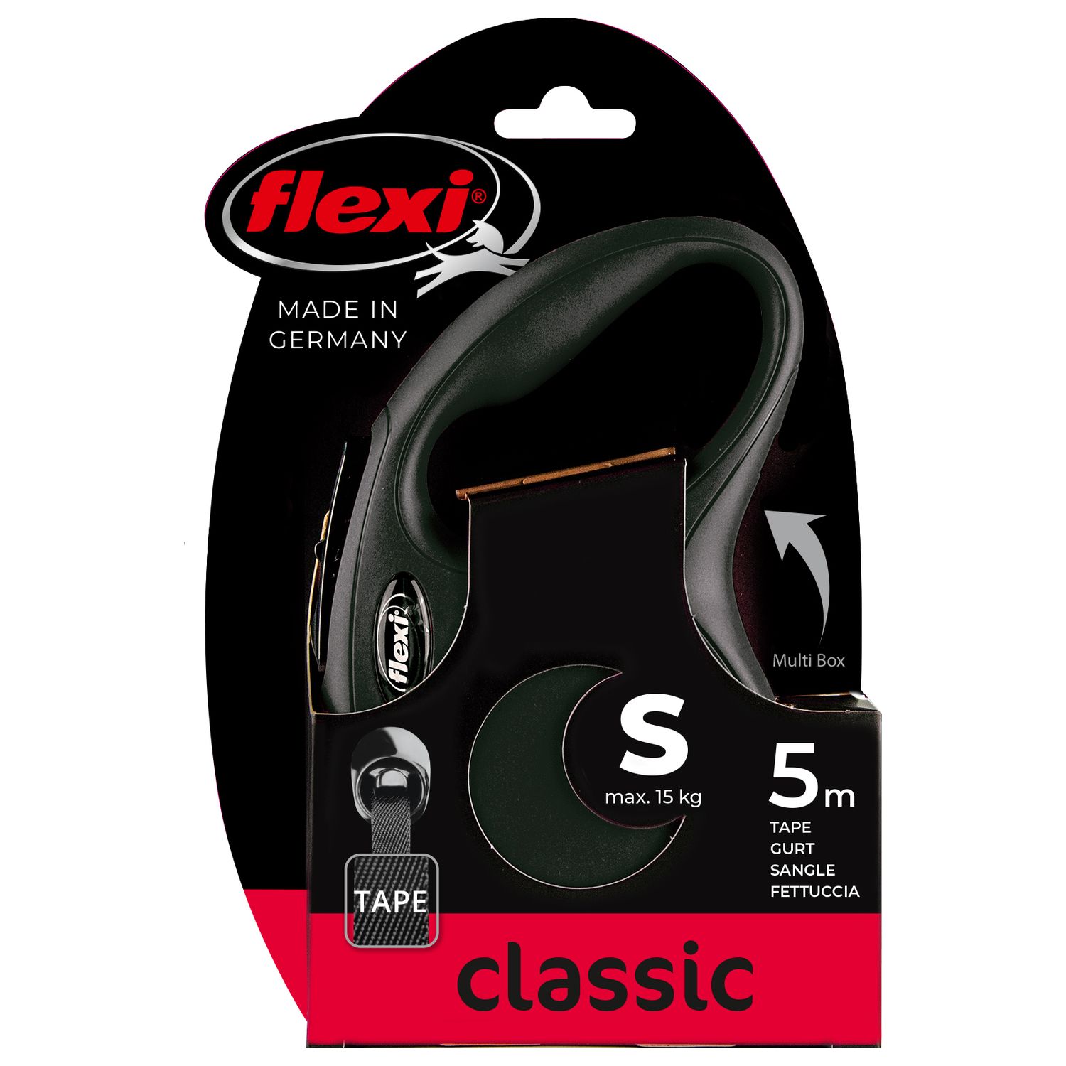 flexi рулетка New Classic S (до 15 кг) 5 м лента черная