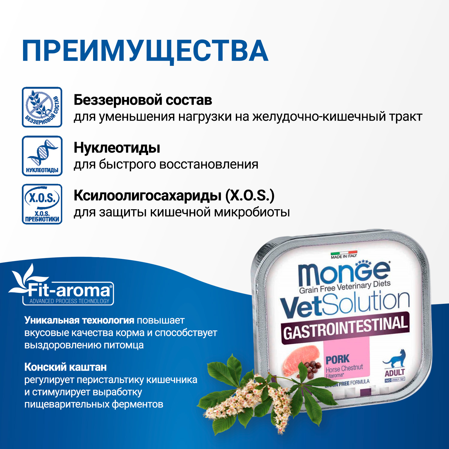 Диетический корм Monge VetSolution Cat Gastrointestinal гастро интестинал для кошек при заболеваниях ЖКТ 100 г