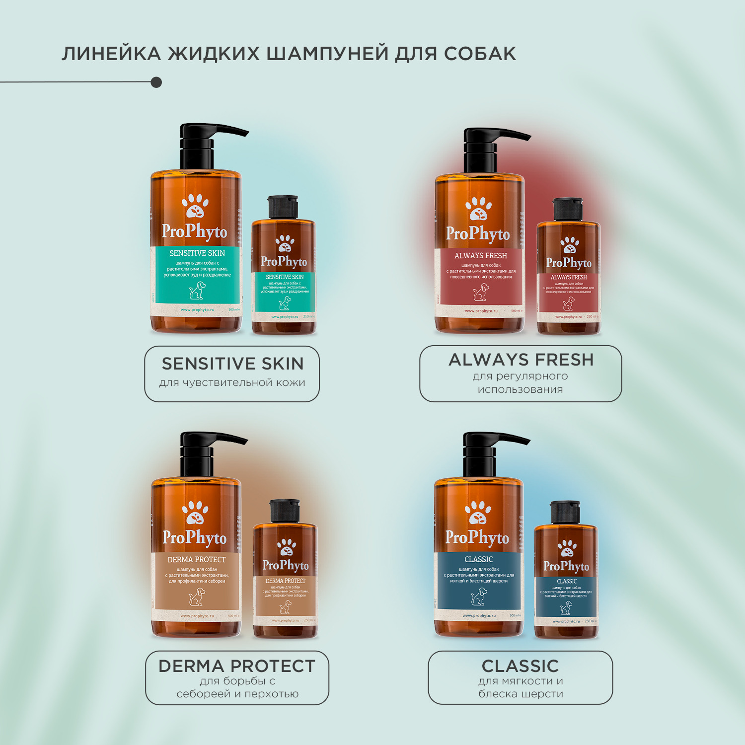 Жидкий шампунь ProPhyto ALWAYS FRESH с растительными экстрактами для регулярного гигиенического очищения кожи и шерсти собак, 500 мл