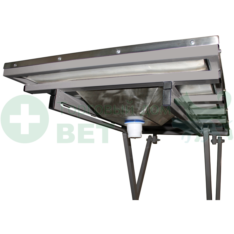 ТД ВЕТ Стол ветеринарный стоматологический VETBOT-77 с мойкой, столешница перф. лист нерж.сталь,  1300x600x(300- 1190)h мм (каркас серый, пульт ножной