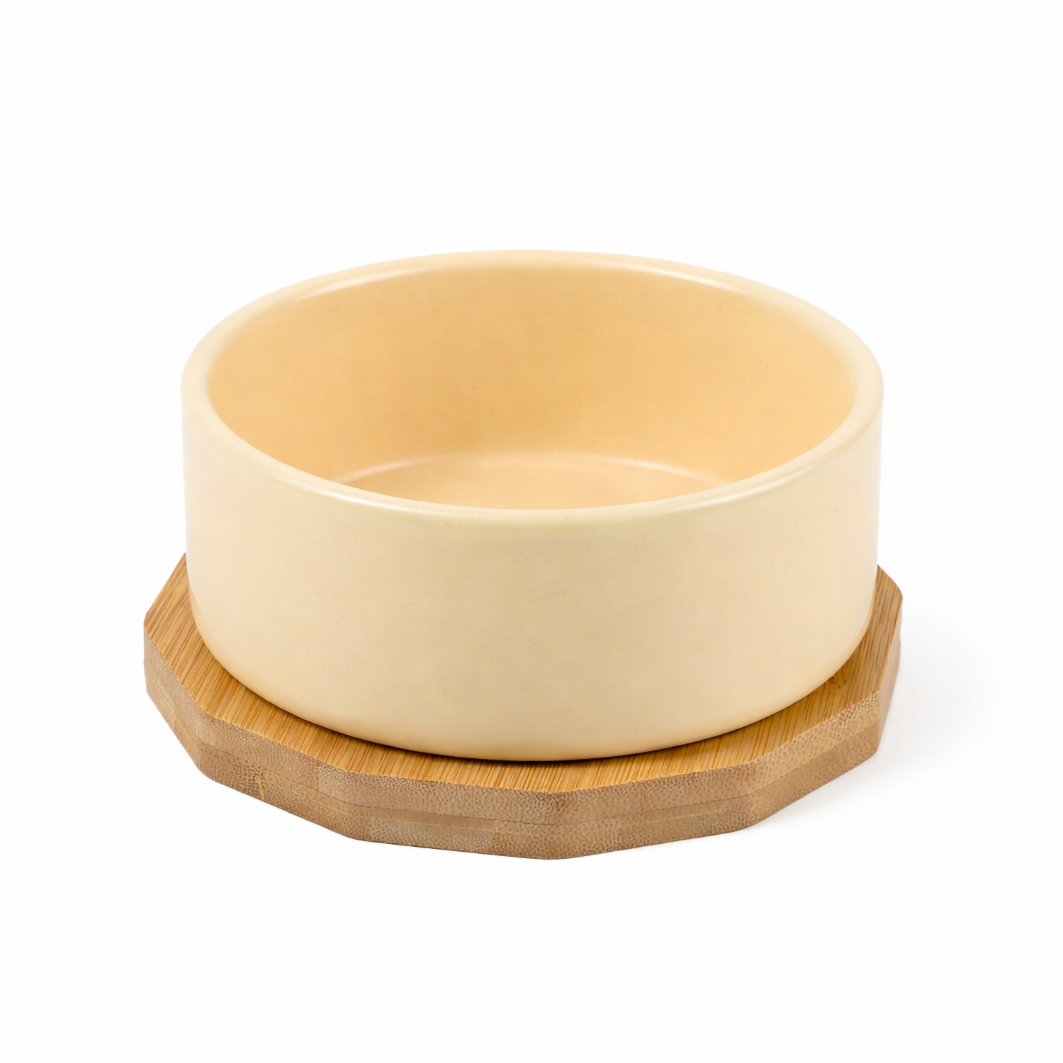 Миска Mr.Kranch Bamboo керамическая сливочная на бамбуковой подставке 470 мл