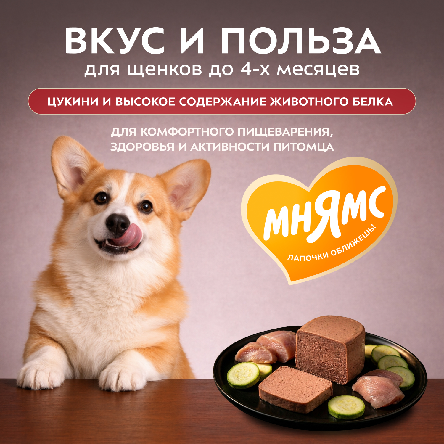 Влажный корм Мнямс Деликатес СТАРТЕР Паштет из индейки с цукини для щенков до 4 месяцев "Мусс по-французски" 200 г