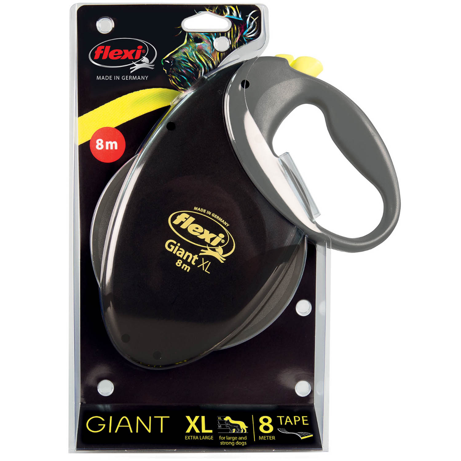 flexi рулетка Giant Neon XL (от 50 кг) лента 8 м, светоотражающая, желтый неон СКИДКА 30%