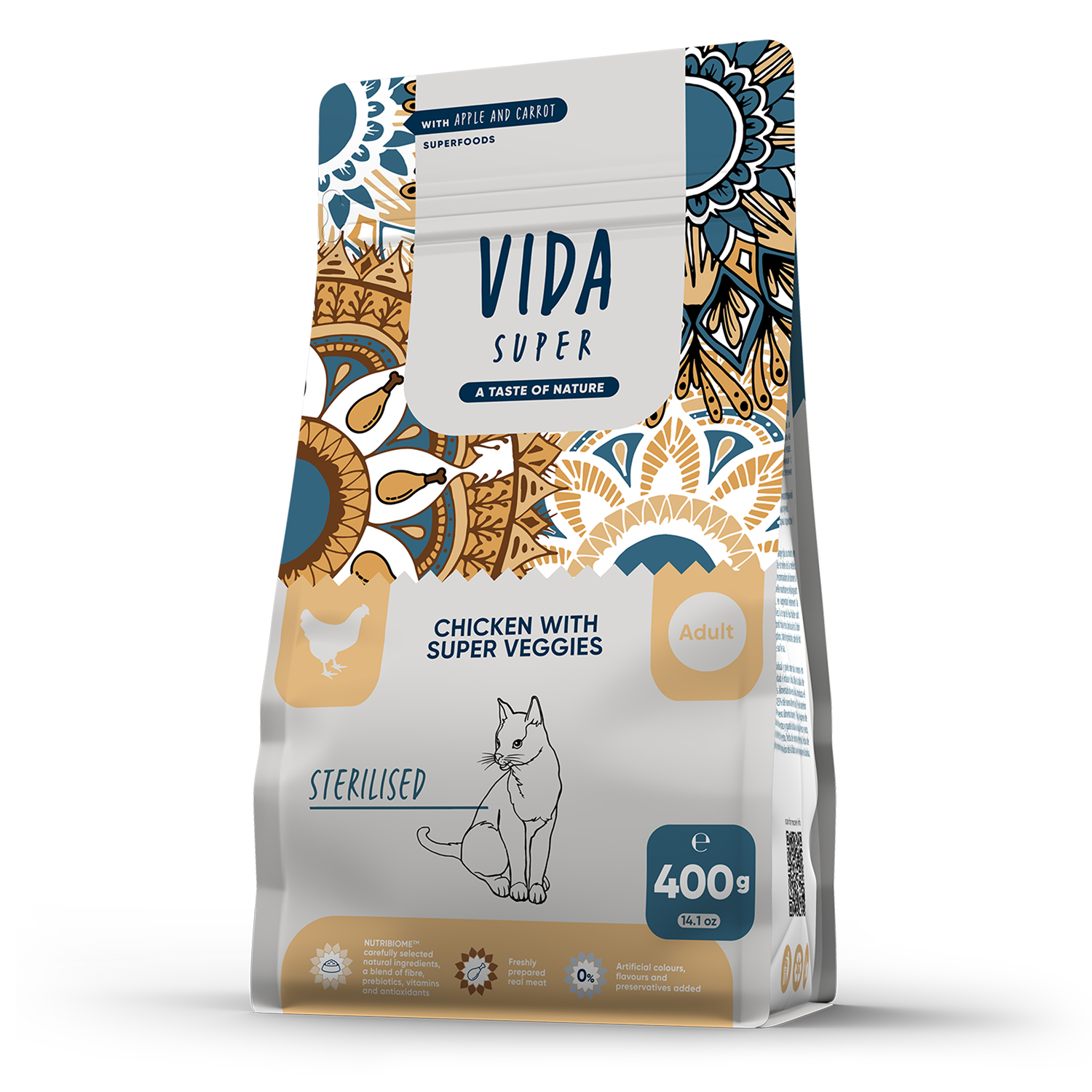 Сухой корм VIDA SUPER для взрослых стерилизованных кошек из курицы с овощами 400 г