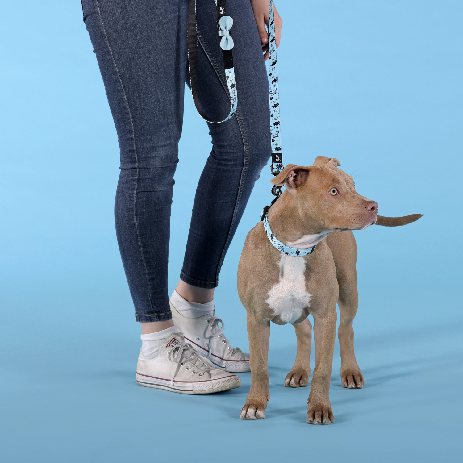 Поводок United Pets для собак Complete me Writing 140 см, 20 мм, голубой с рисунком СКИДКА 40%
