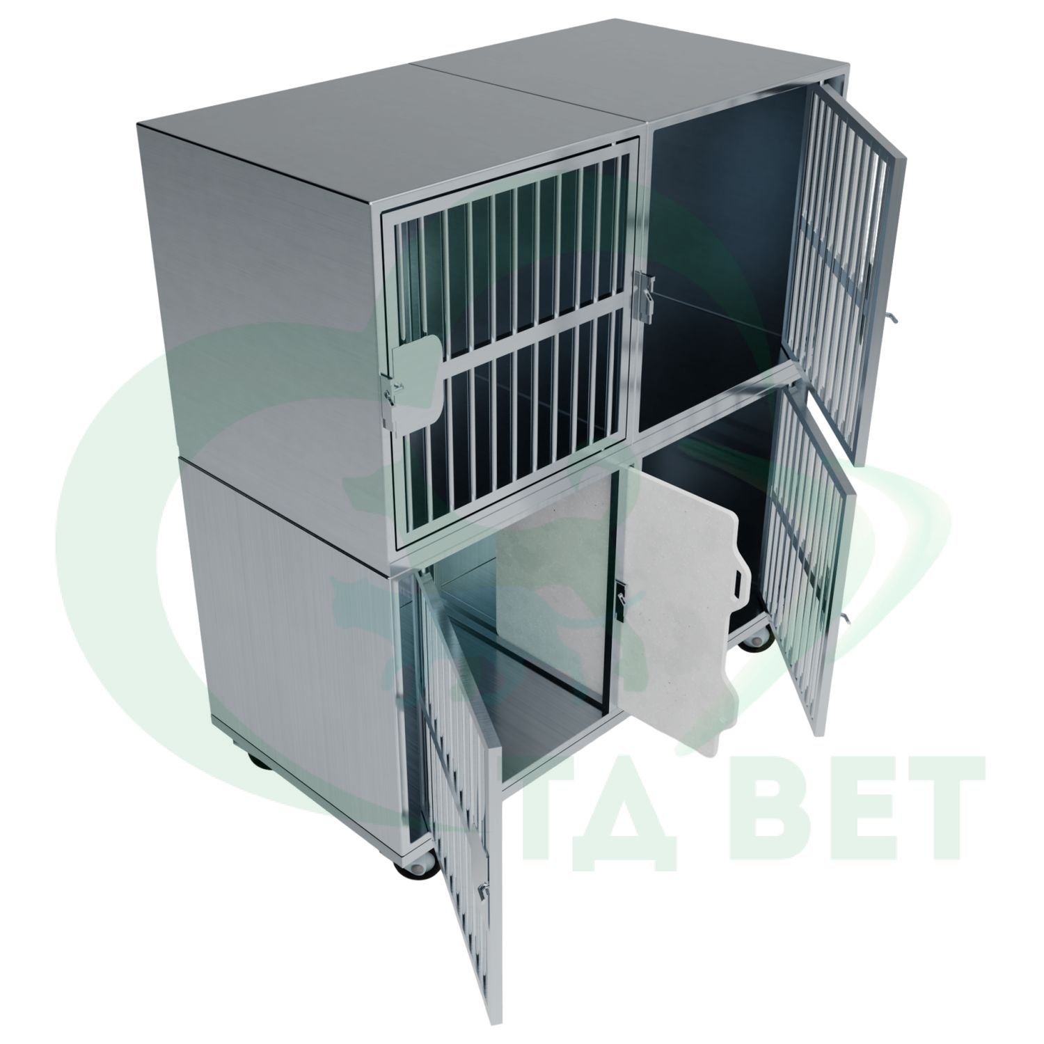 ТД ВЕТ Optima 4 Модуль на 4 клетки 1200х750(600)х1440(1540) мм с колесами