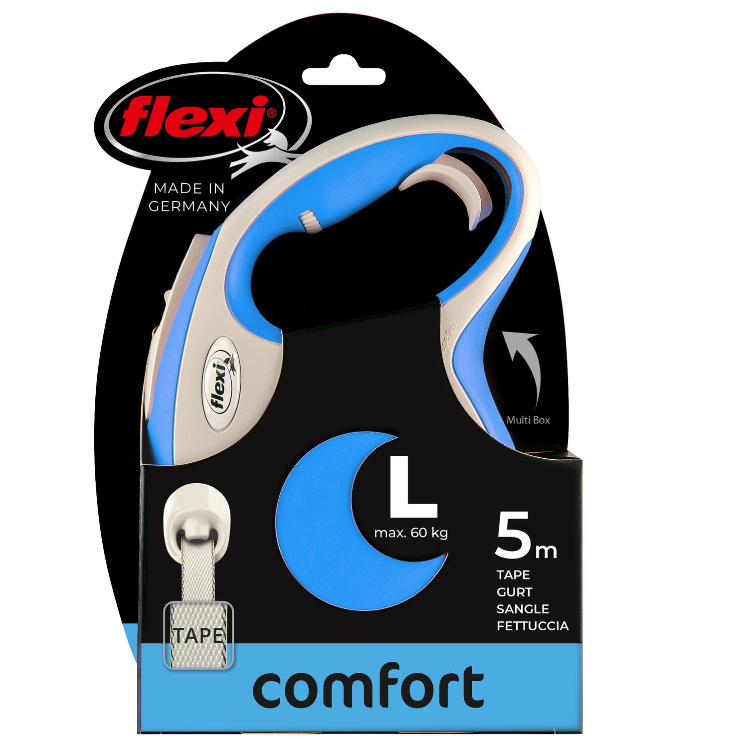 flexi рулетка NEW LINE Comfort L (до 60 кг) лента 5 м серый/синий