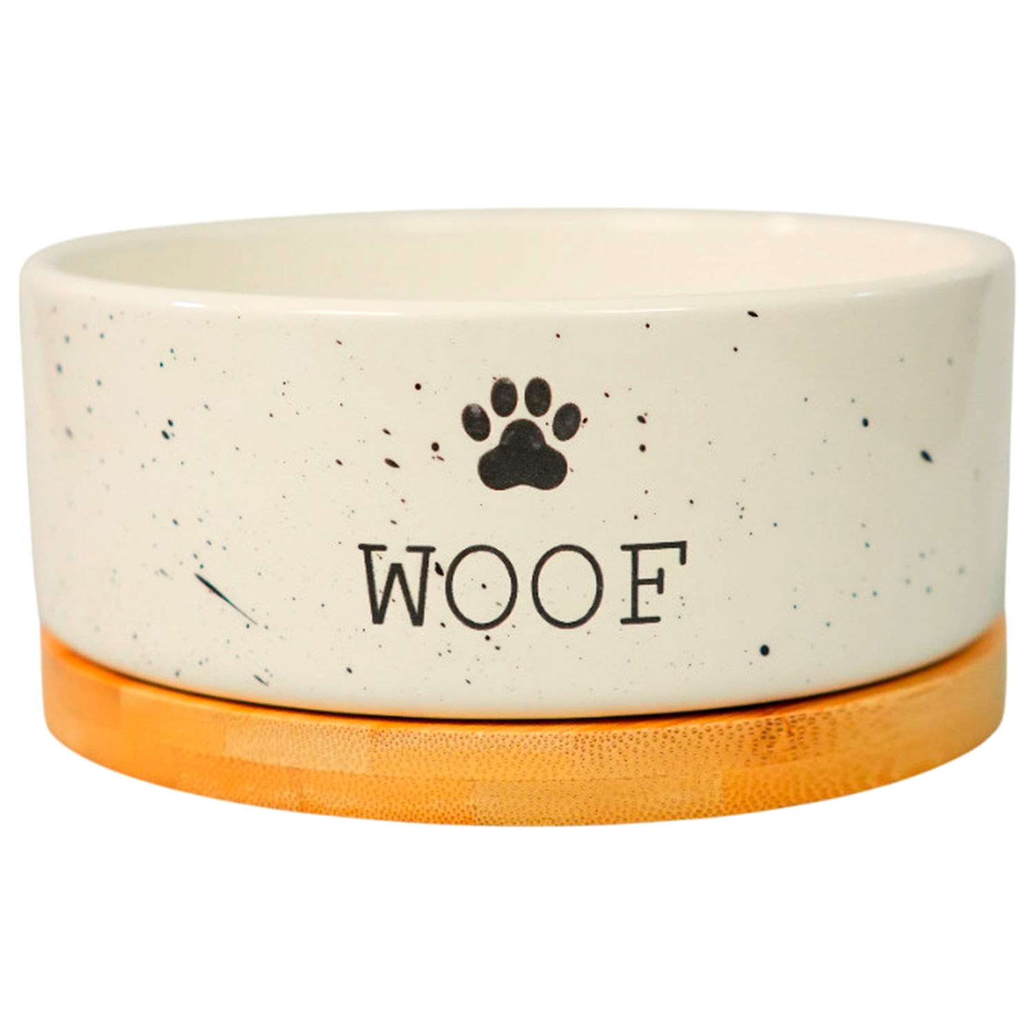Миска Mr.Kranch Bamboo WOOF керамическая белая на бамбуковой подставке 860 мл