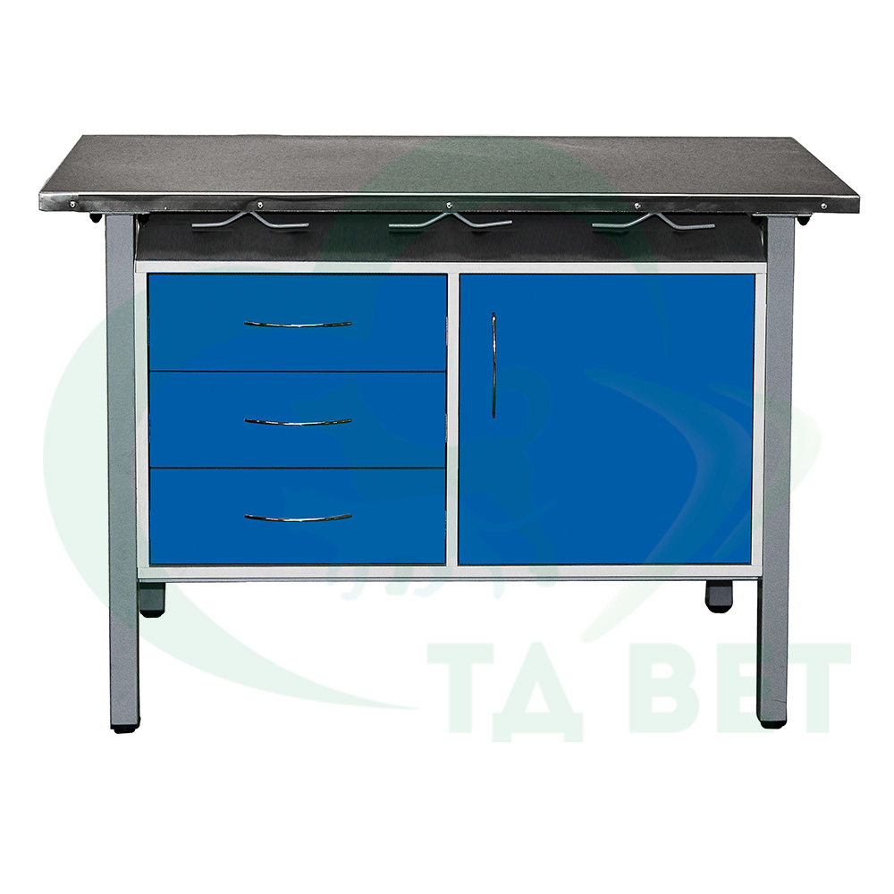 ТД ВЕТ Стол ветеринарный универсальный СВУ-3.07,столеш.нерж. сталь 1300х600х900 мм (фасад делфт-голубой)