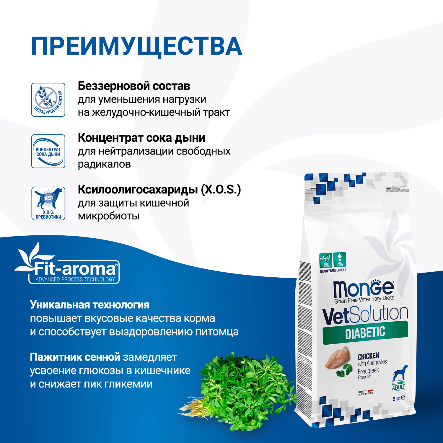 Диетический корм Monge VetSolution Dog Diabetic Диабетик для собак при сахарном диабете 2 кг