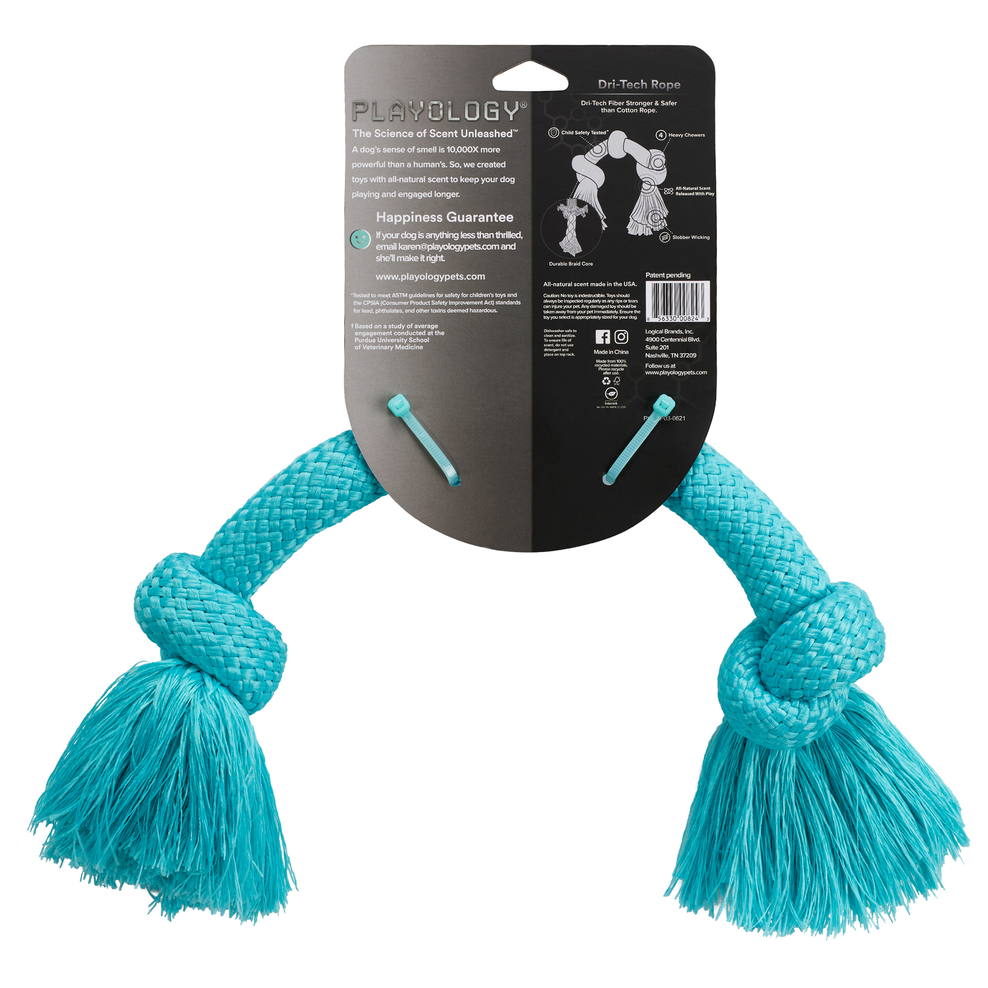 Playology жевательный канат DRI-TECH ROPE для собак средних и крупных пород с ароматом арахиса, большой, цвет голубой СКИДКА 50%