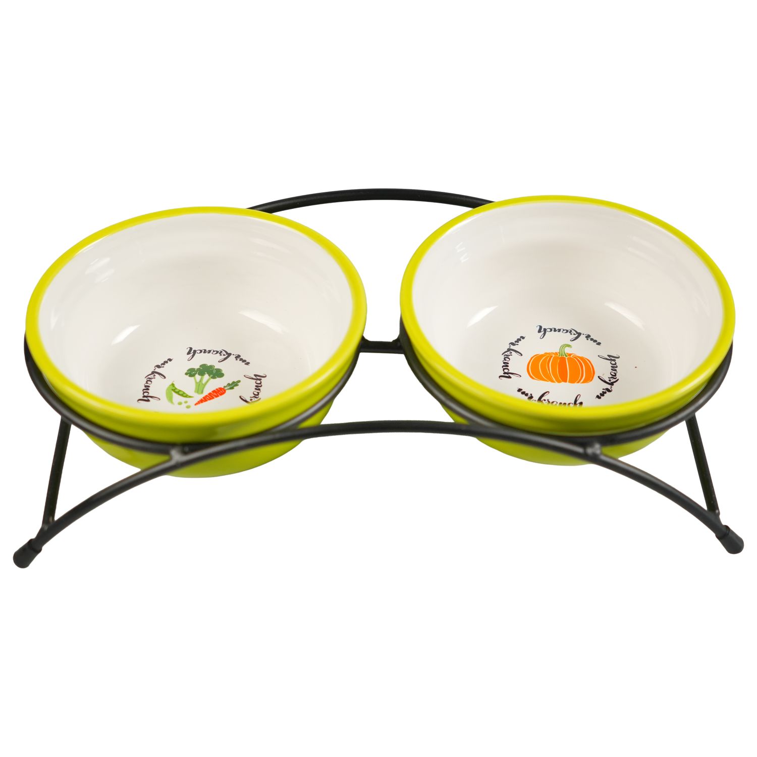 Миски Mr.Kranch на подставке для собак и кошек двойные 2x290 мл летние овощи салатовые