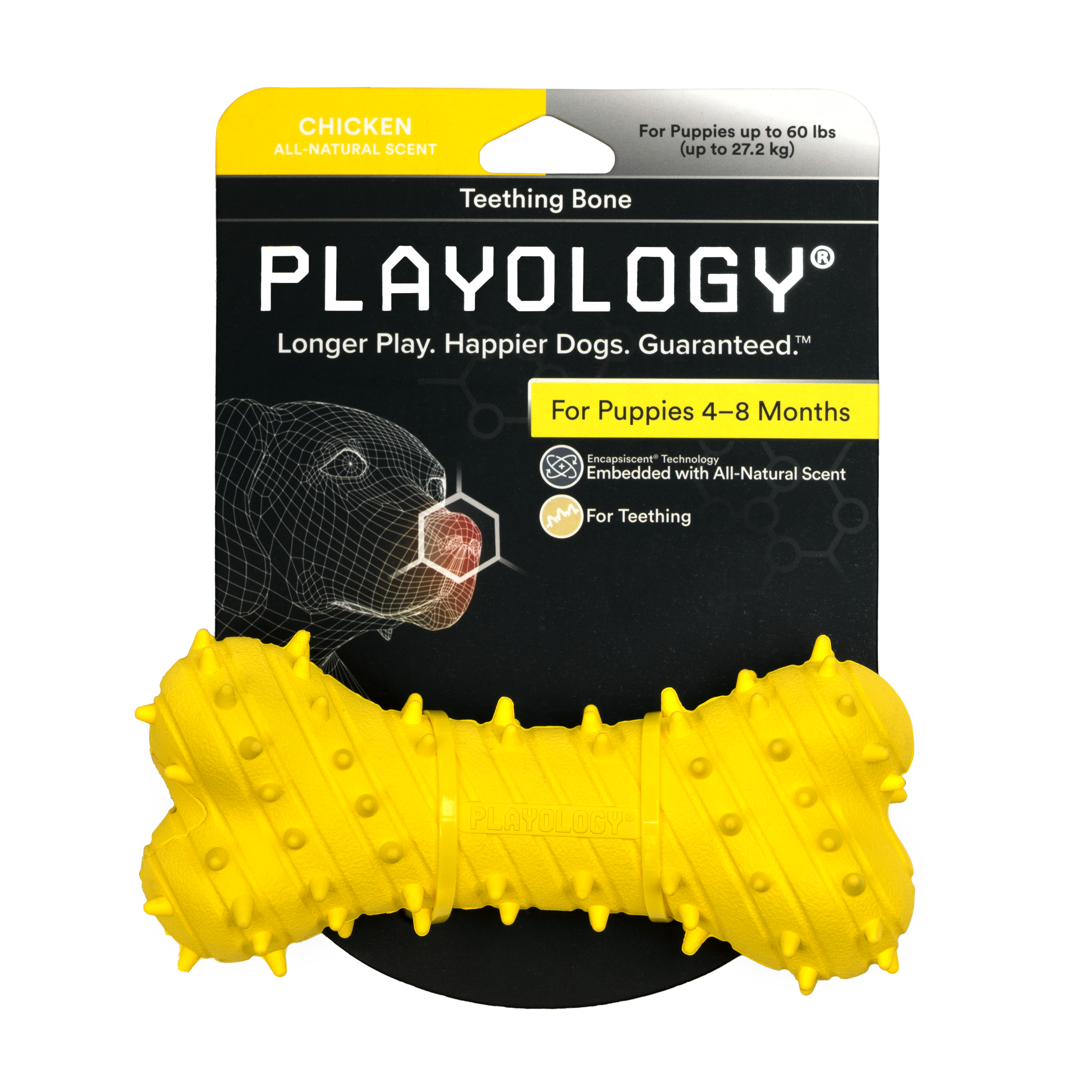 Playology дентальная жевательная косточка PUPPY TEETHING BONE для щенков 4-8 месяцев с ароматом курицы, цвет желтый СКИДКА 50%