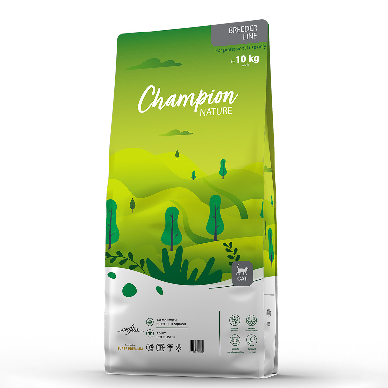 Сухой корм CRAFTIA CHAMPION NATURE SUPER для стерилизованных кошек из лосося с мускатной тыквой 10 кг