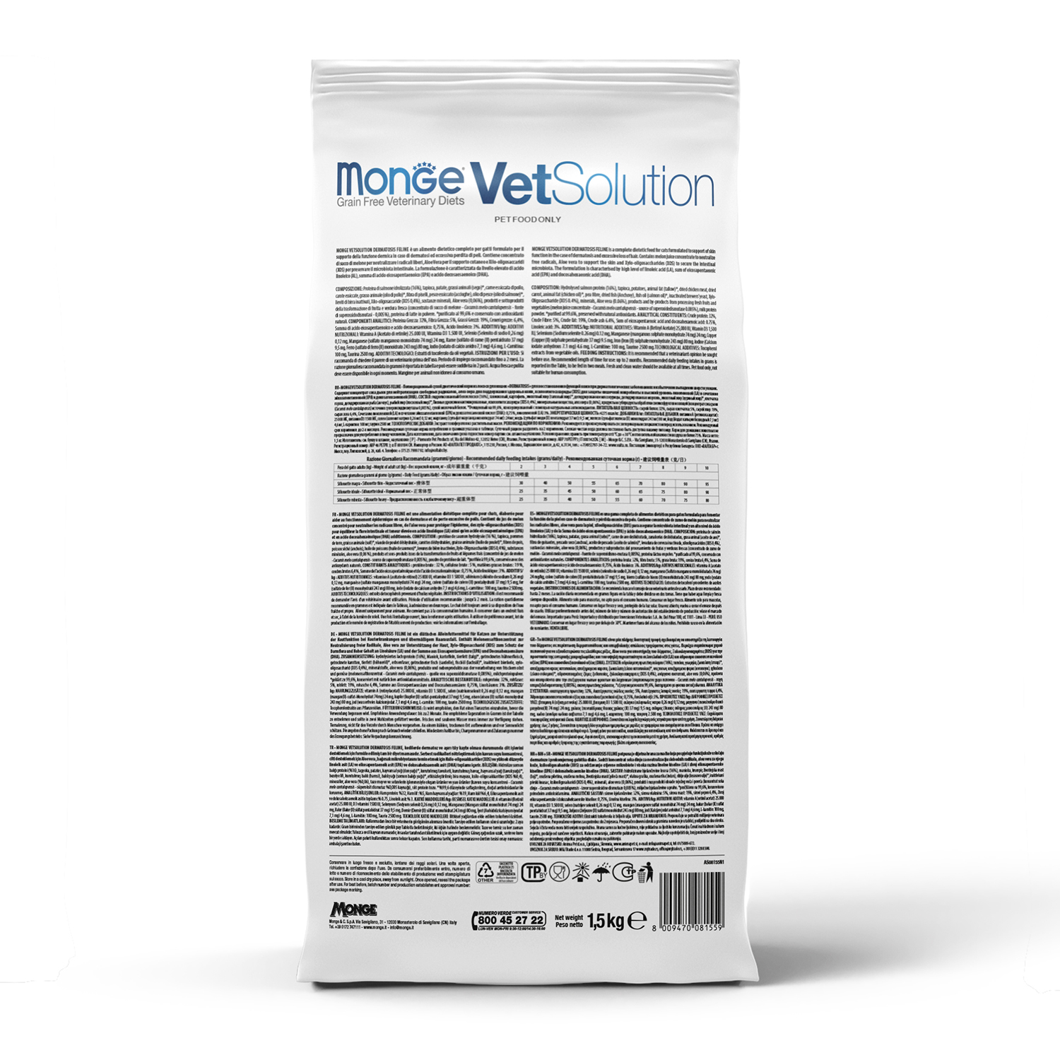 Диетический корм Monge VetSolution Cat Urinary Oxalate Уринари Оксалат для кошек при заболеваниях мочеполовой системы и оксалатном течении МКБ 1,5 к