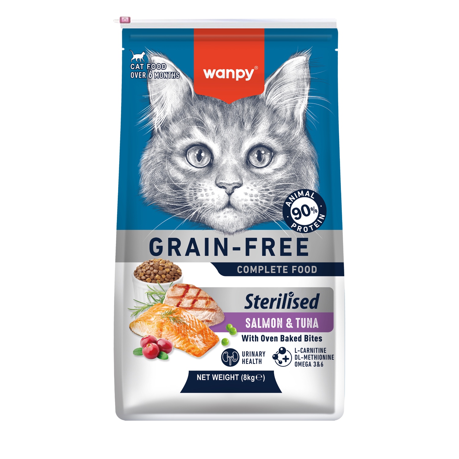 Сухой корм Wanpy Cat беззерновой с лососем и тунцом для стерилизованных кошек 8 кг
