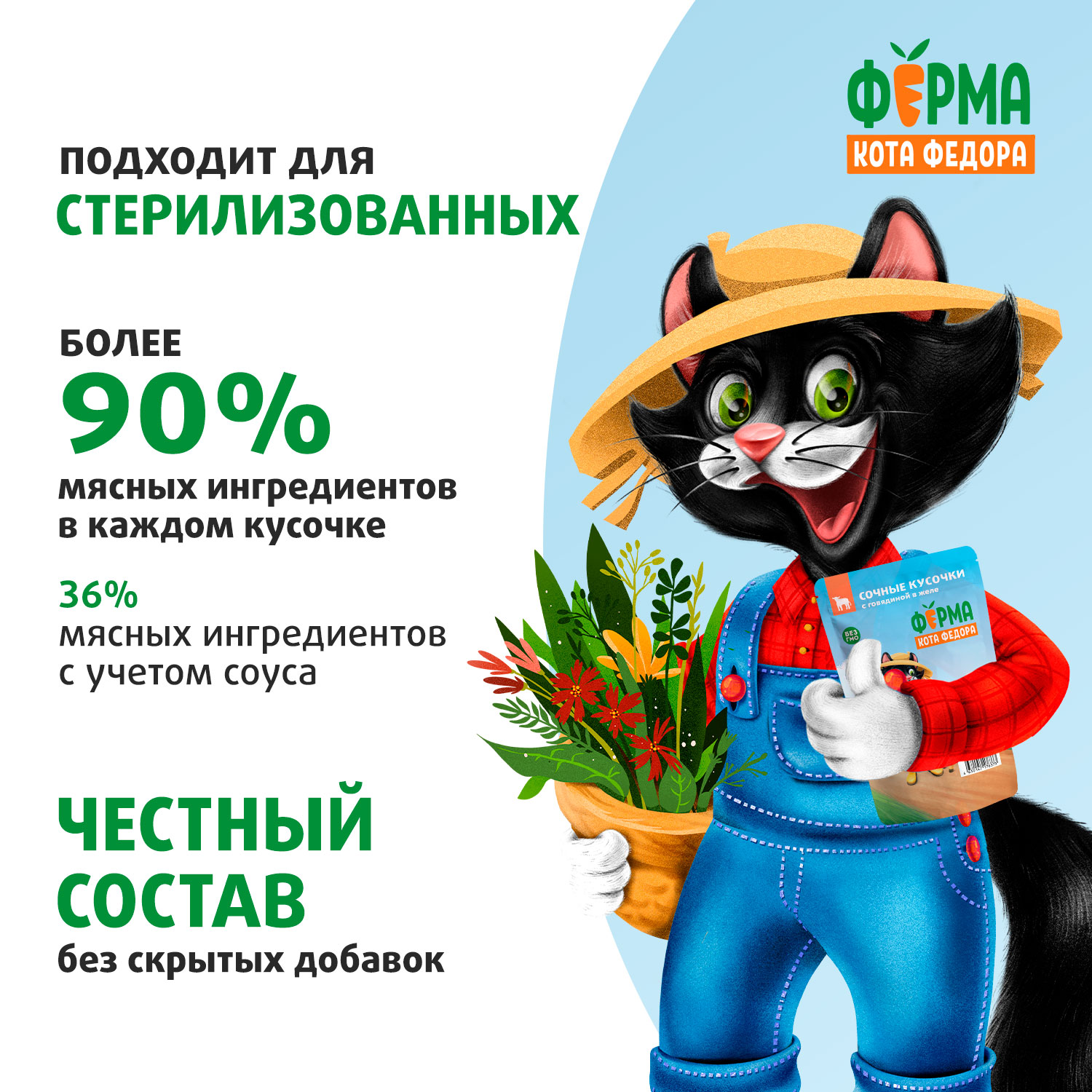 Влажный корм Ферма кота Фёдора сочные кусочки в желе для кошек с говядиной 85г