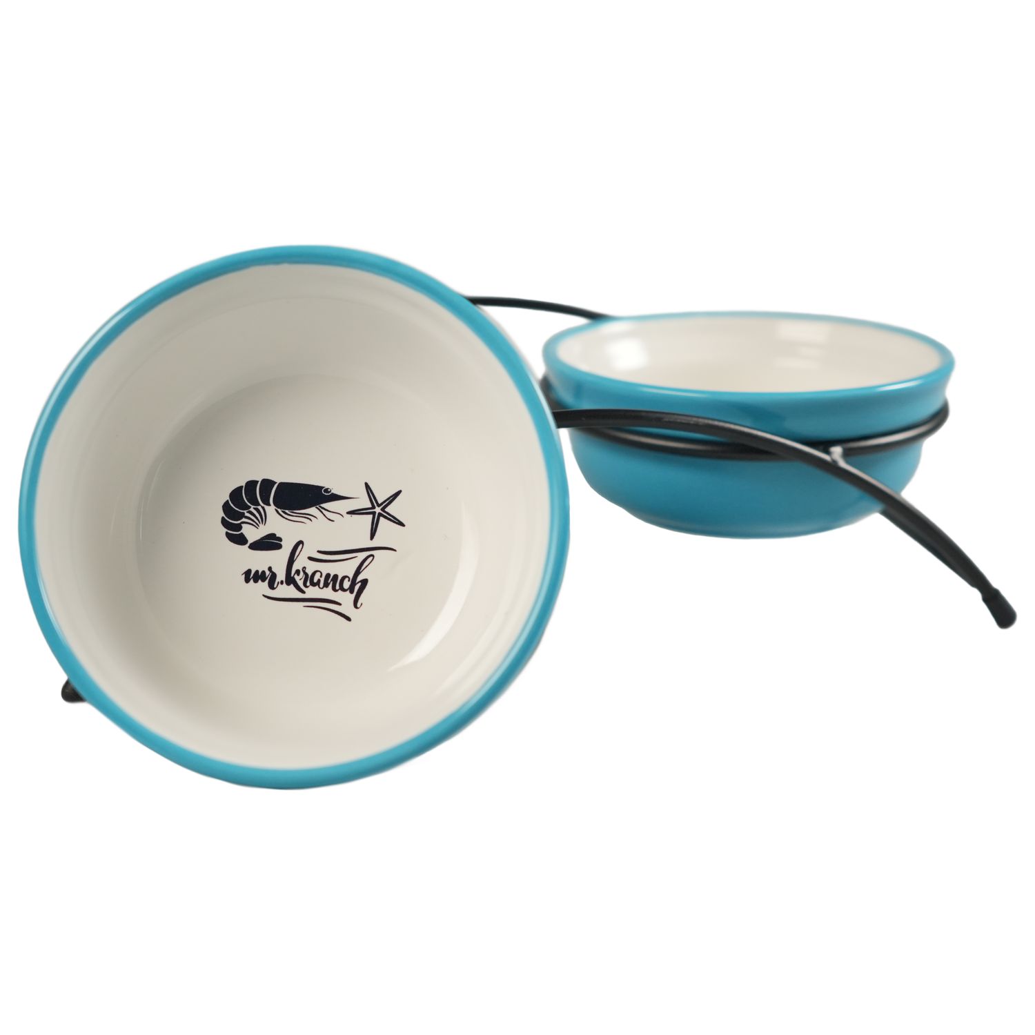 Миски Mr.Kranch на подставке для собак и кошек двойные 2x290 мл fish&chips голубые