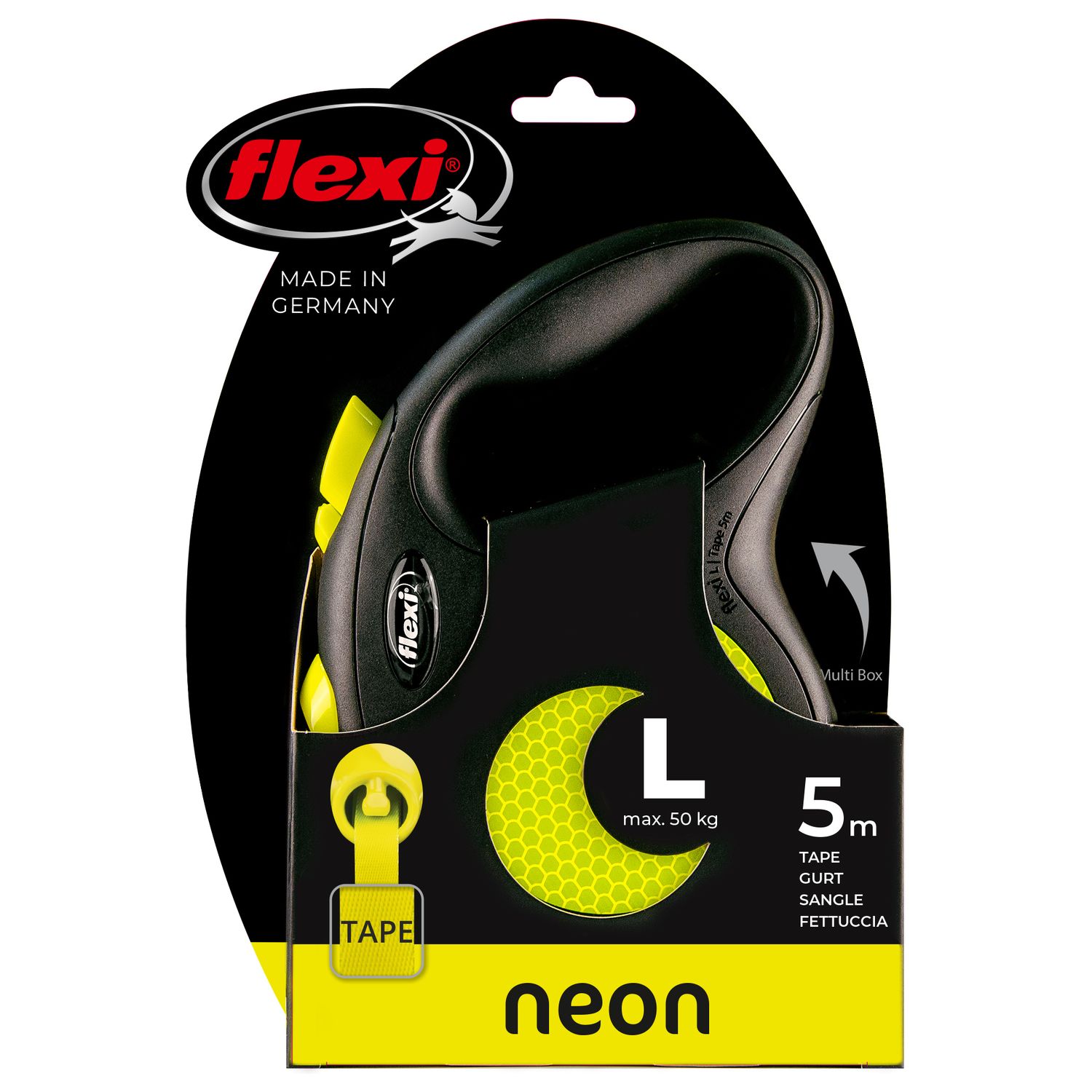 flexi рулетка Neon New L (до 50 кг) лента 5 м, светоотражающая, желтый неон
