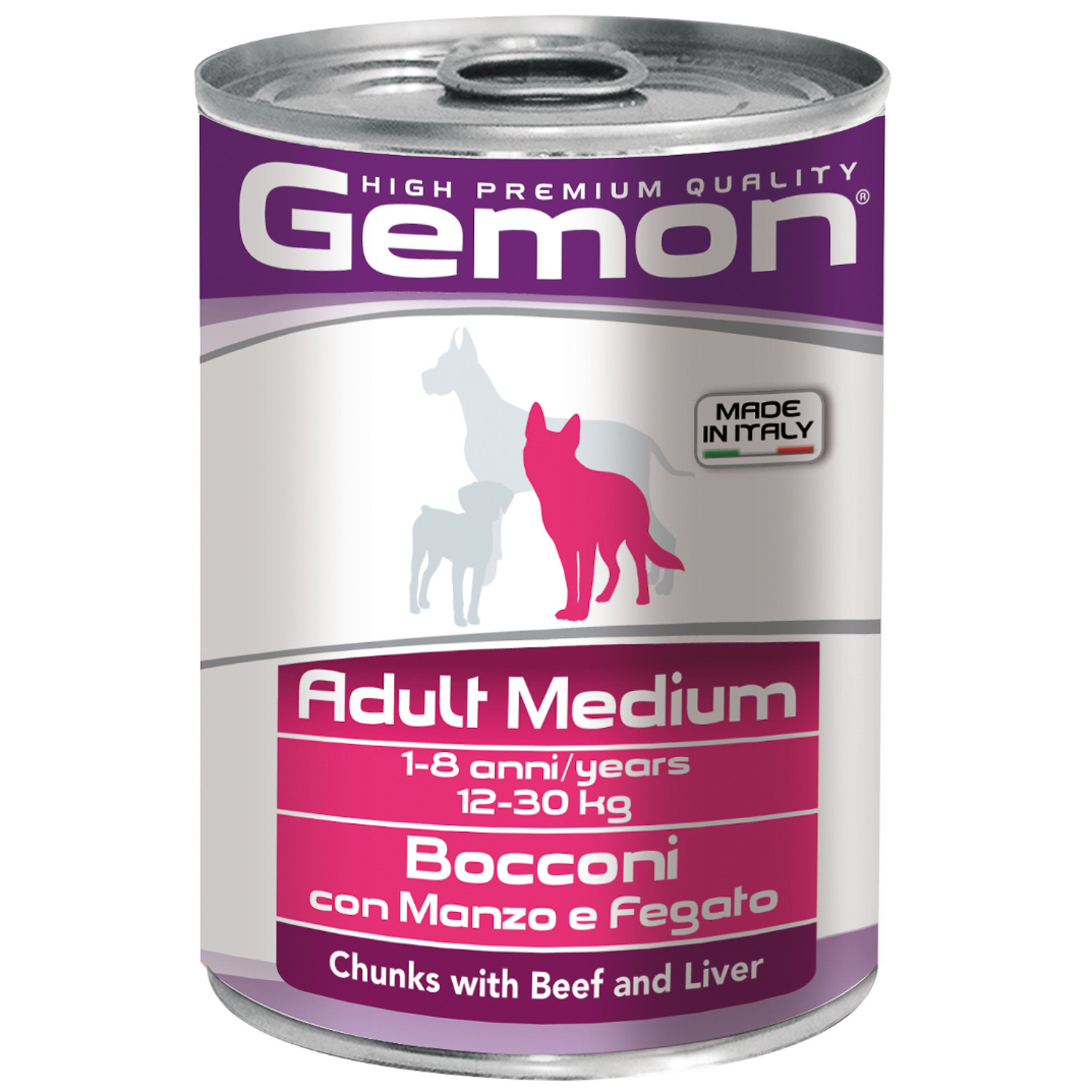 Влажный корм Gemon Dog Medium для взрослых собак средних пород, кусочки с говядиной и печенью, консервы 415 г