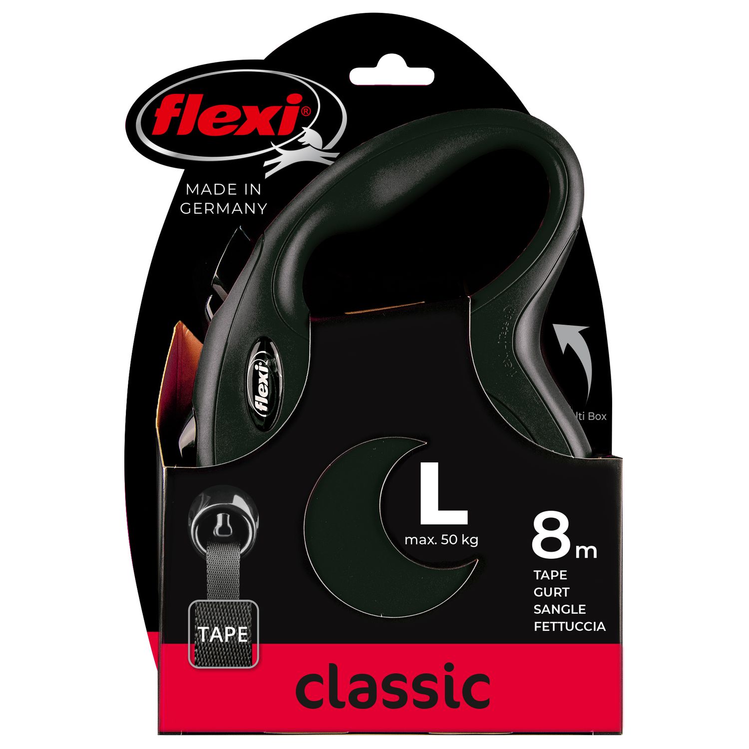 flexi рулетка New Classic L (до 50 кг) лента 8 м черная
