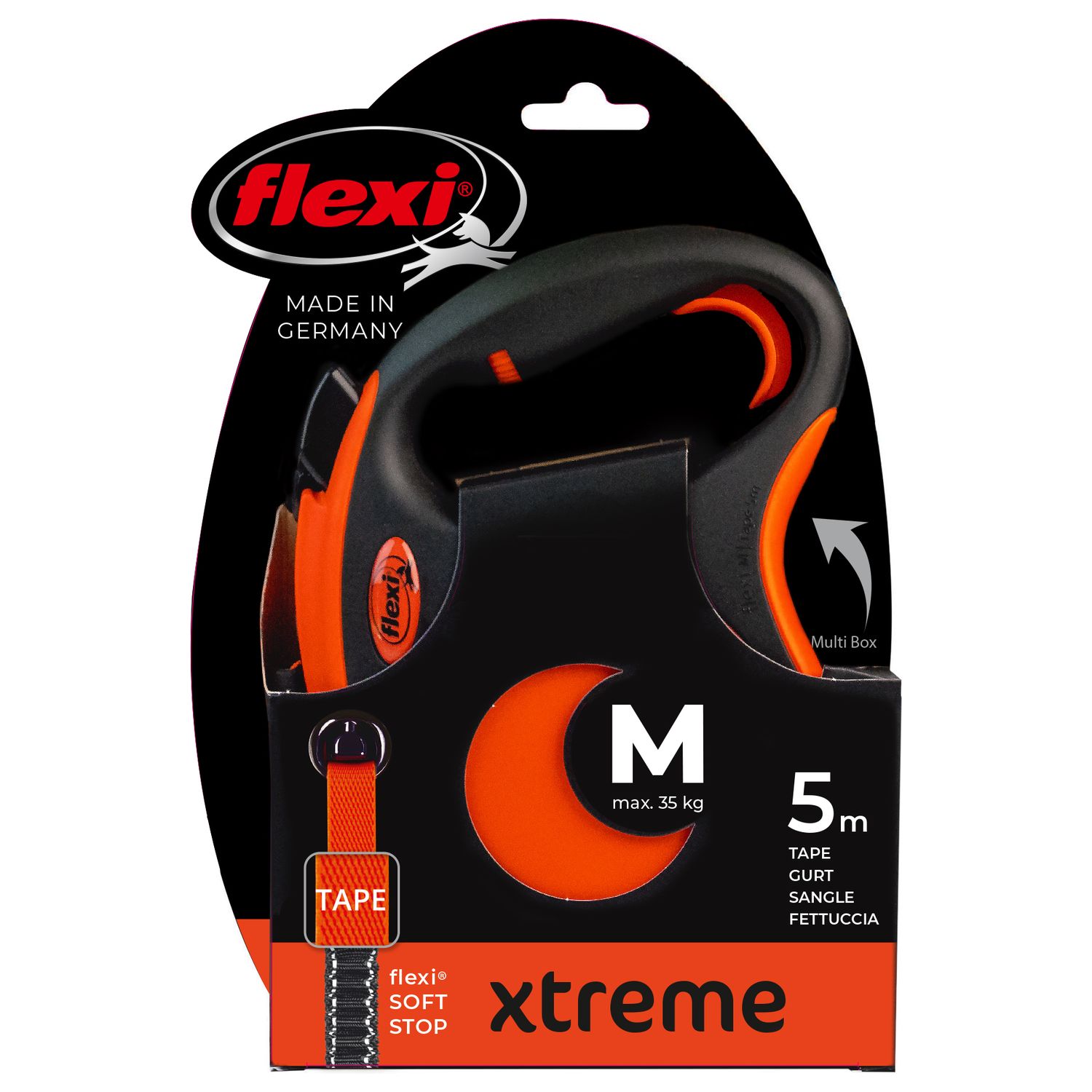 flexi рулетка Xtreme M (до 35 кг) 5 м лента оранжевая