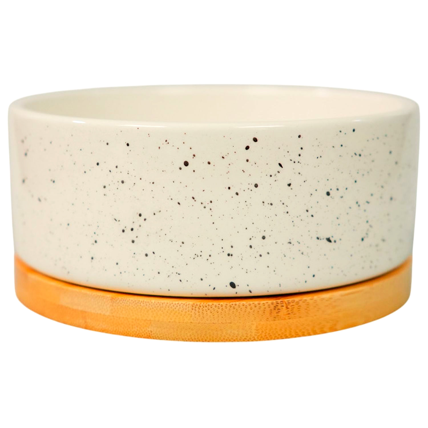 Миска Mr.Kranch Bamboo WOOF керамическая белая на бамбуковой подставке 860 мл