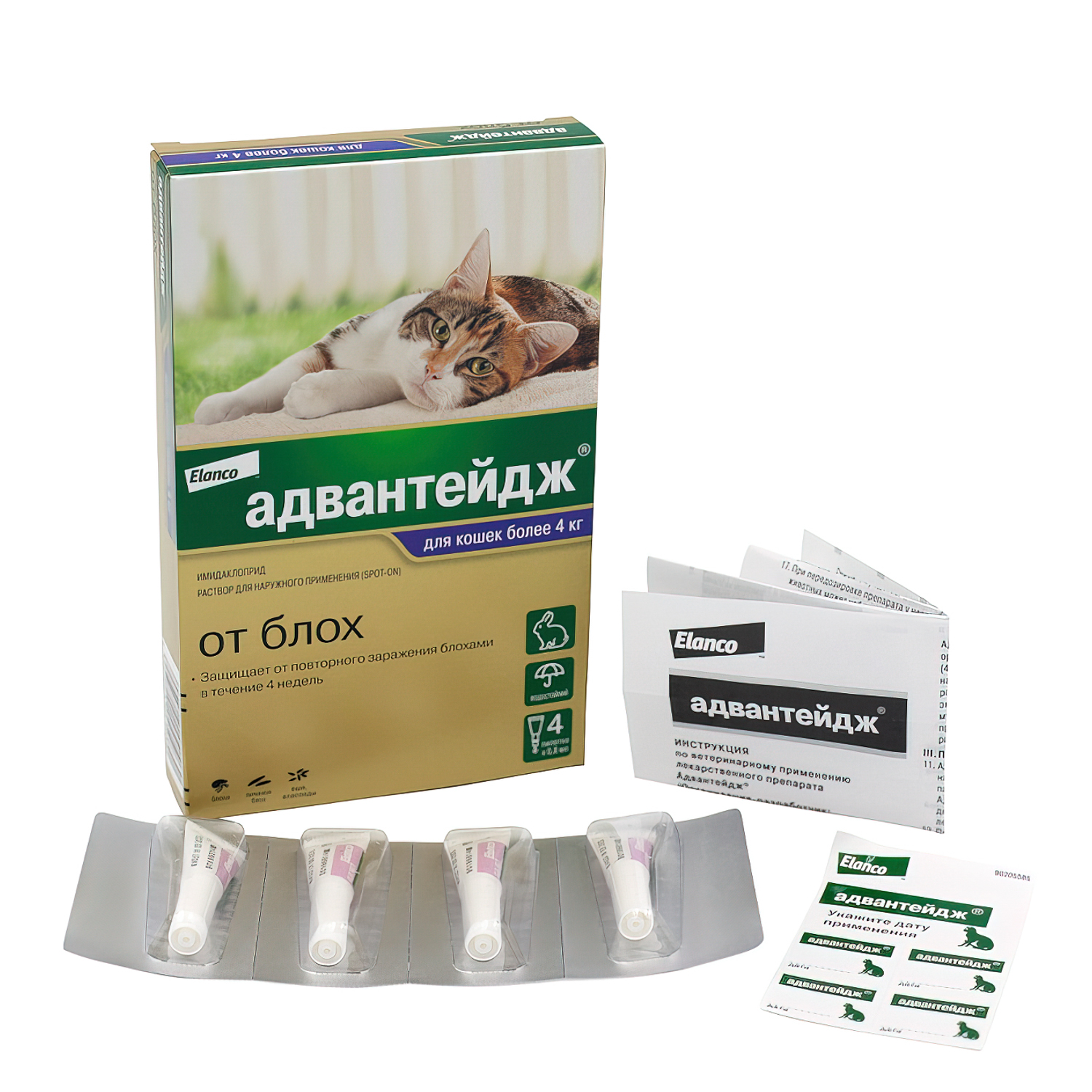 Bayer Адвантейдж 80 К для кошек больше 4 кг от блох (4 пипетки х 0,8 мл)