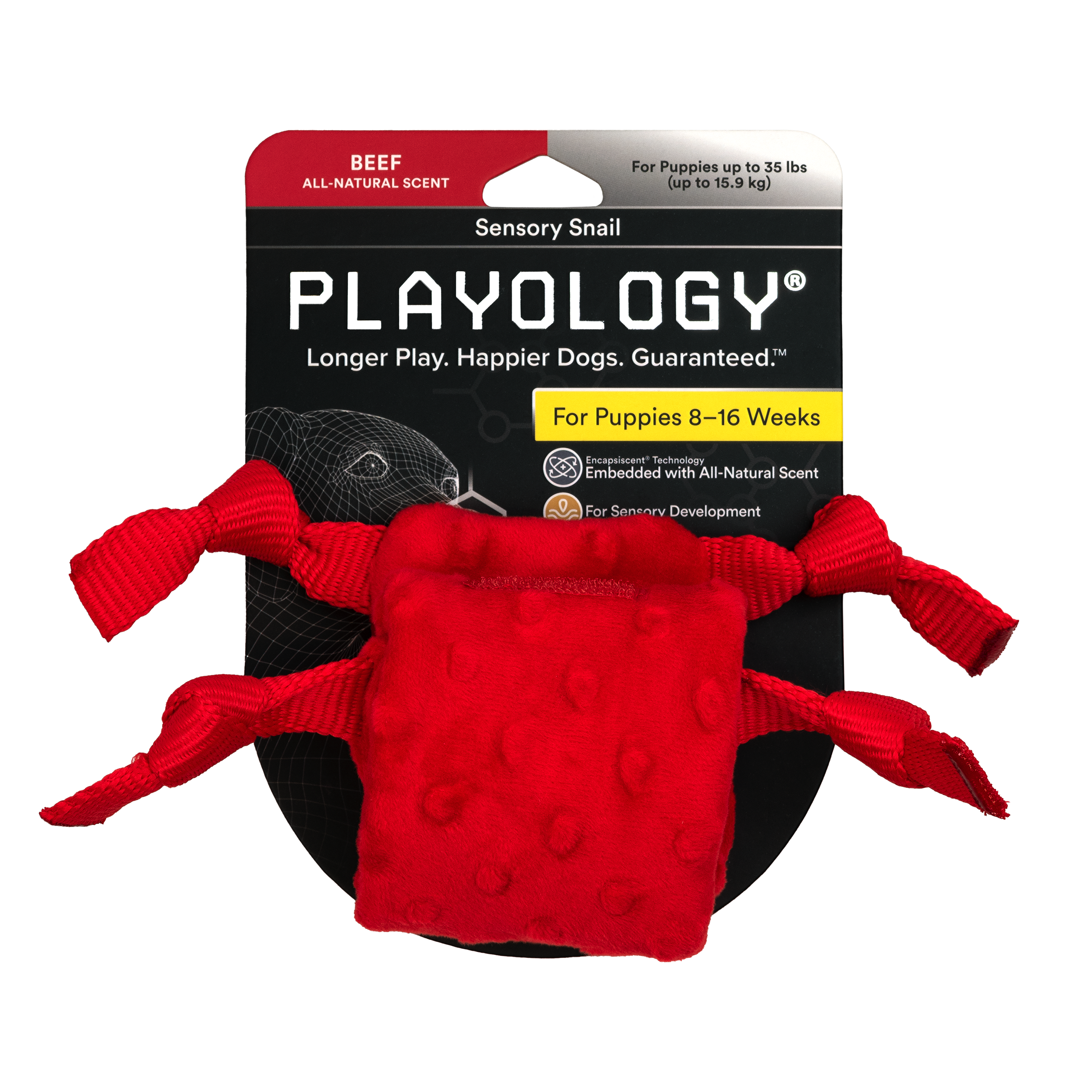 Playology сенсорная плюшевая улитка PUPPY SENSORY SNAIL для щенков мелких и средних пород 8-16 недель с ароматом говядины, цвет красный СКИДКА 50%